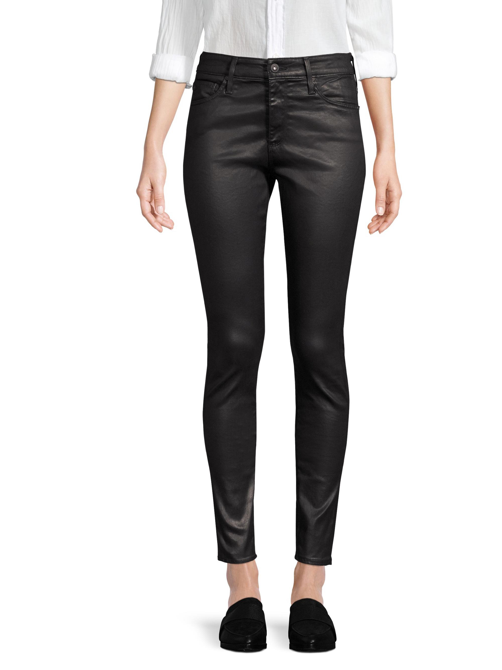 AG Jeans Women's Farrah High-Rise Ankle Faux Leather Skinny Pants - Leatherette Light Super Black