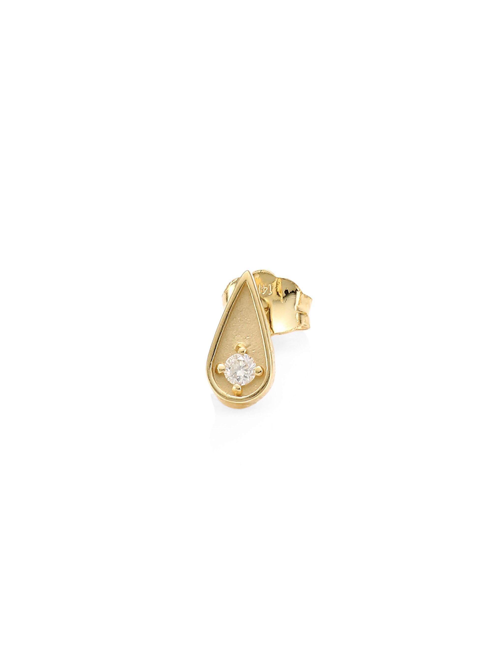 Sydney Evan Women's 14K Yellow Gold and Diamond Teardrop Single Stud Earring - Gold