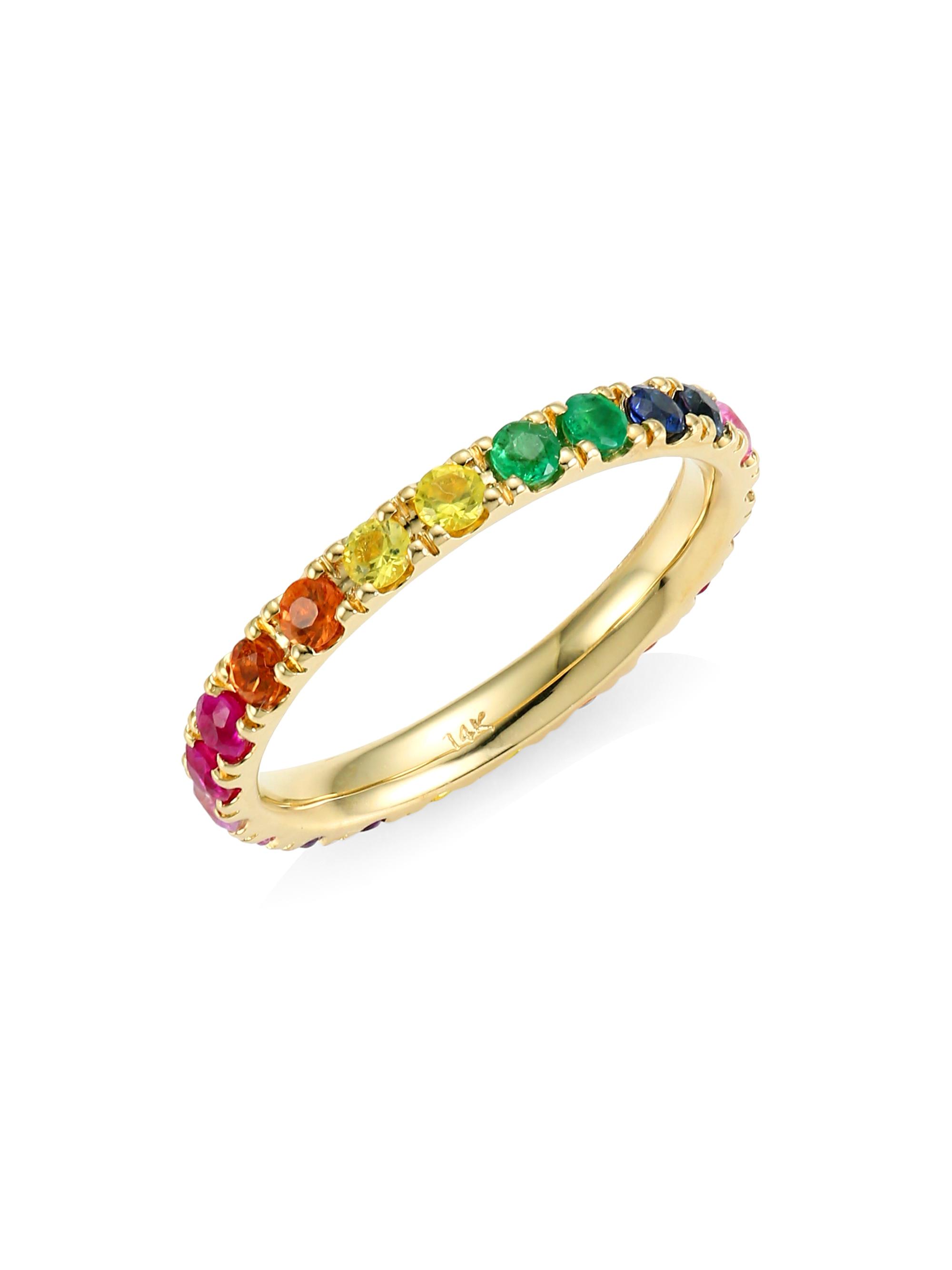 Sydney Evan Women's 14K Yellow Gold & Rainbow Gemstone Large Eternity Ring