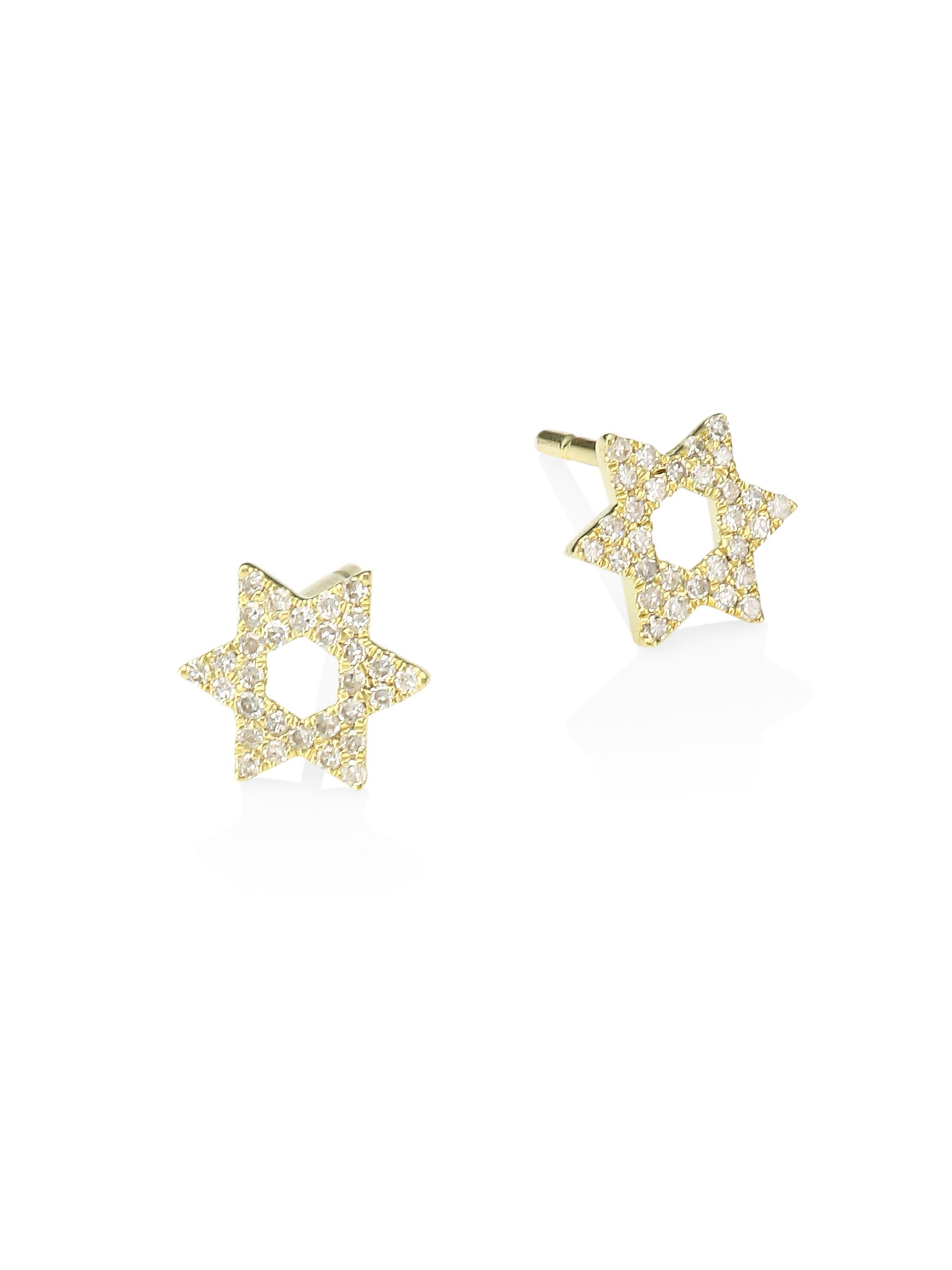 Meira T Women's 14K Yellow Gold & Diamond Star Of David Stud Earrings - Gold
