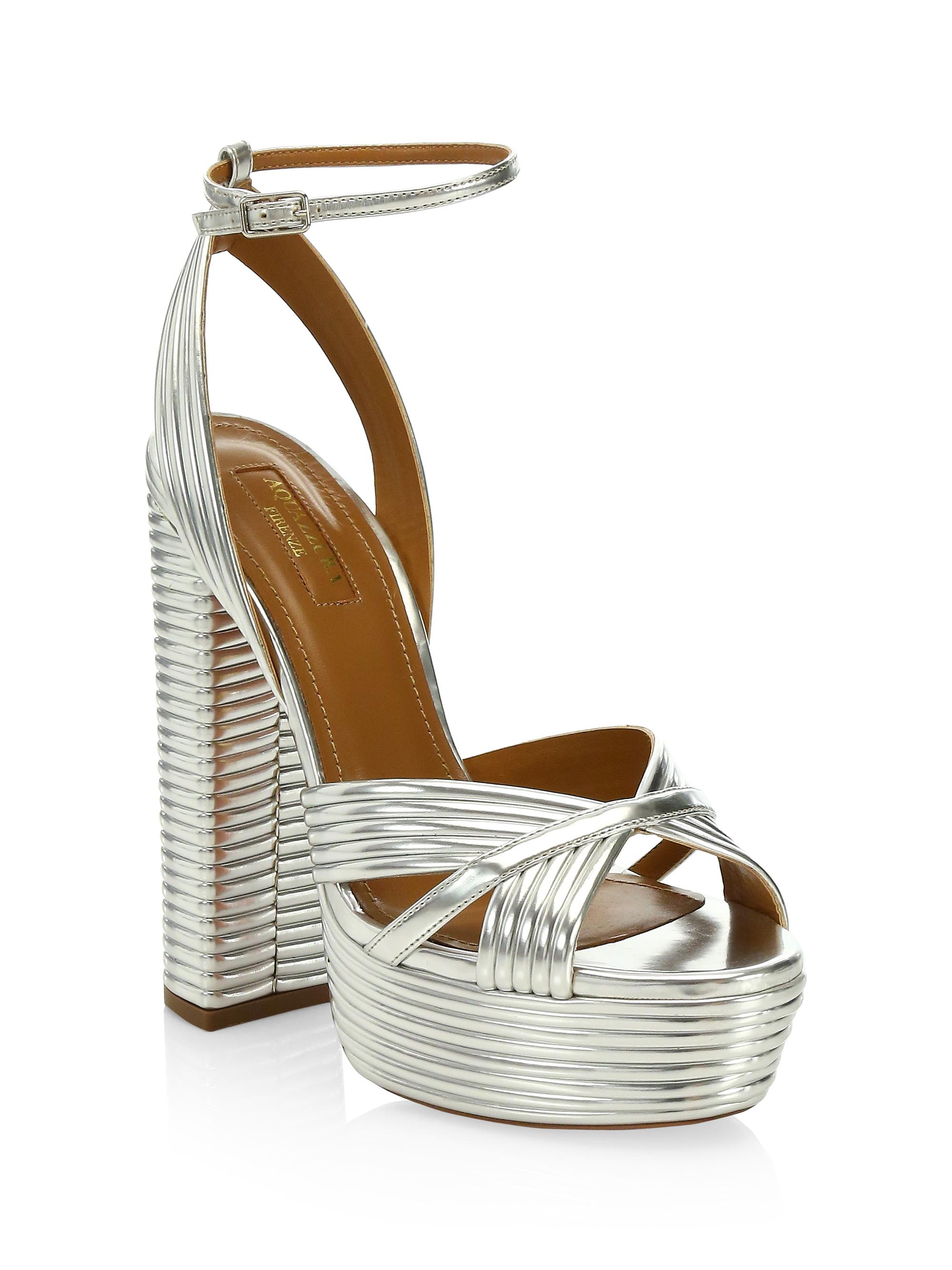 Aquazzura Women's Sundance Metallic Platform Sandals - Silver