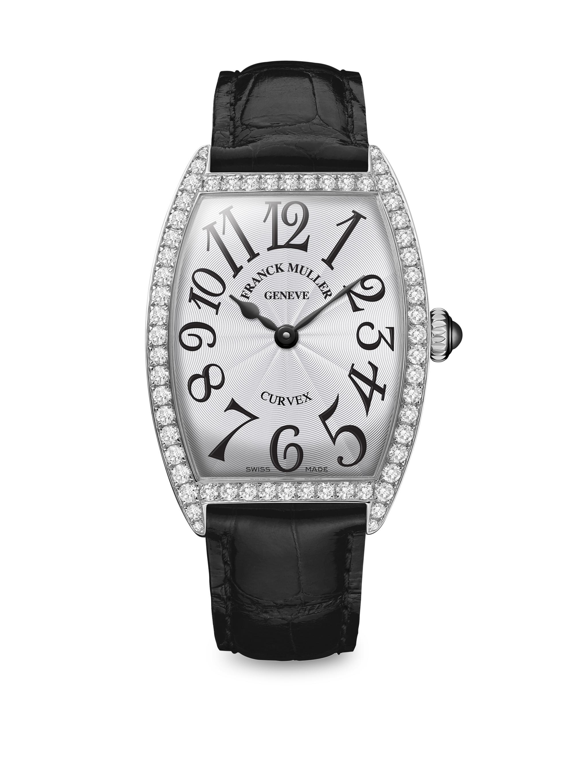 Franck Muller Women's Cintree Curvex 35MM Stainless Steel, Diamond & Alligator-Strap Watch