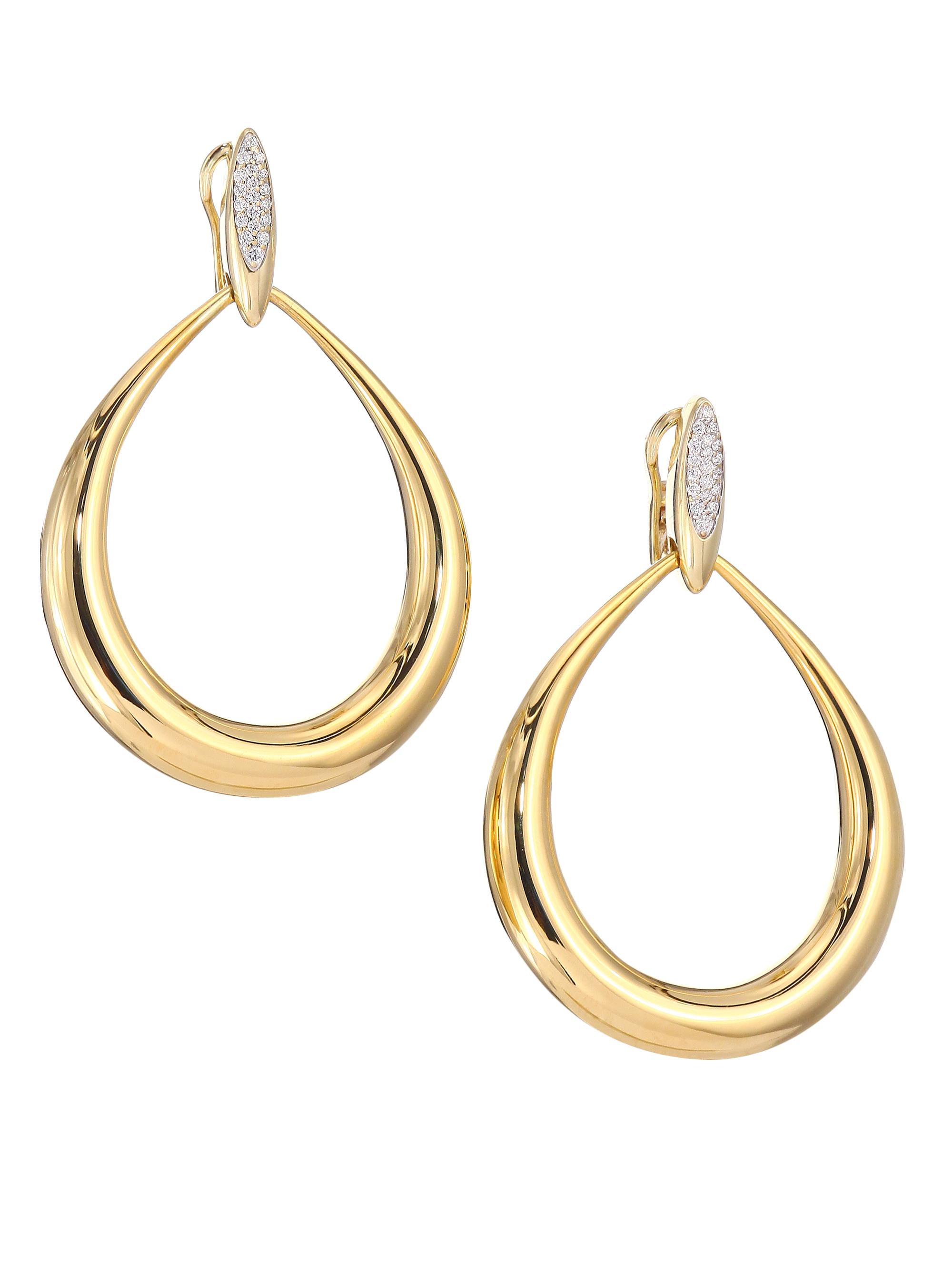 Roberto Coin Women's 18K Yellow Gold & Diamond Teardrop Hoop Earrings - Gold