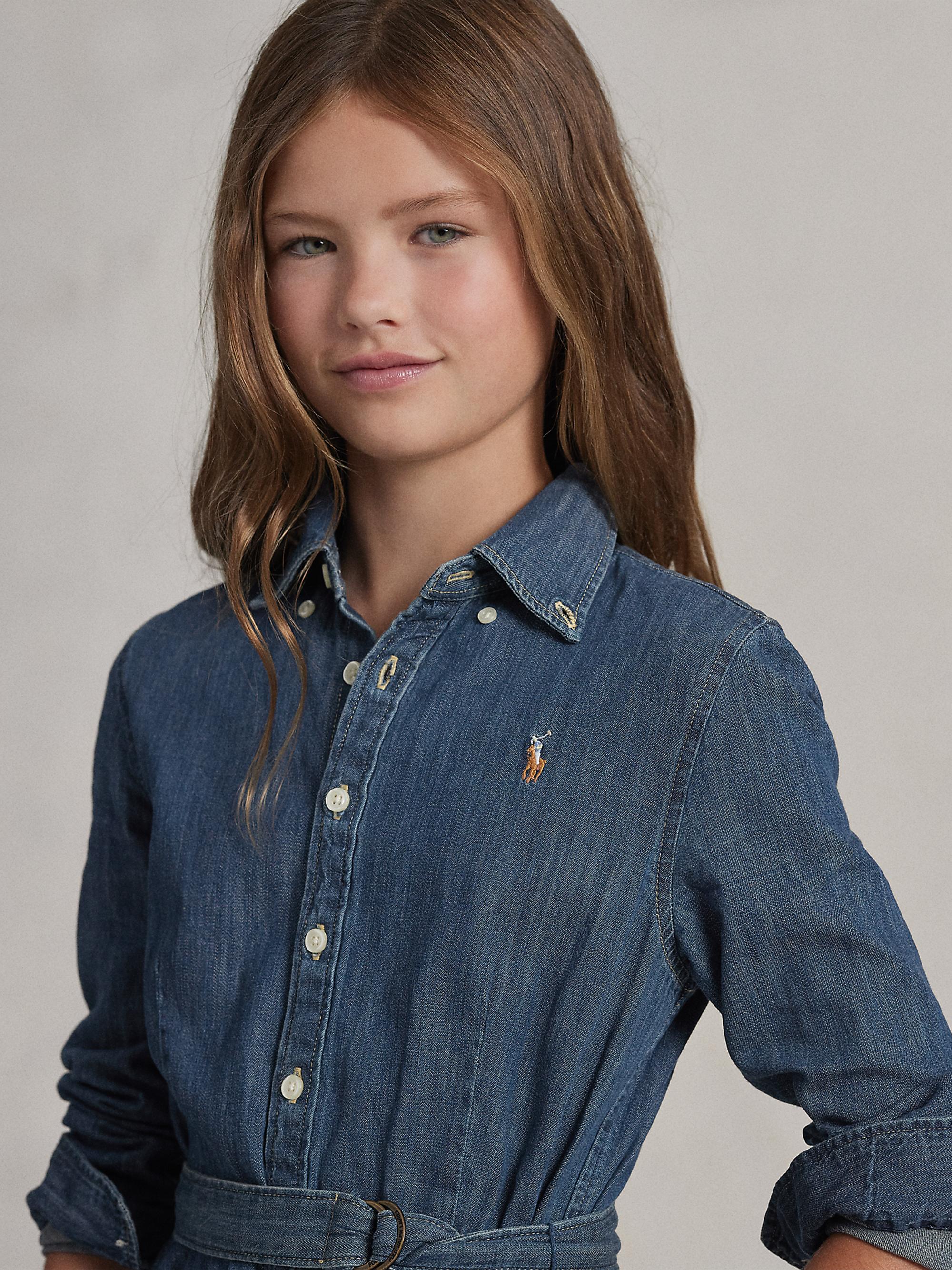 Ralph Lauren Girl's Belted Cotton Denim Shirtdress - Size 2T in Indigo