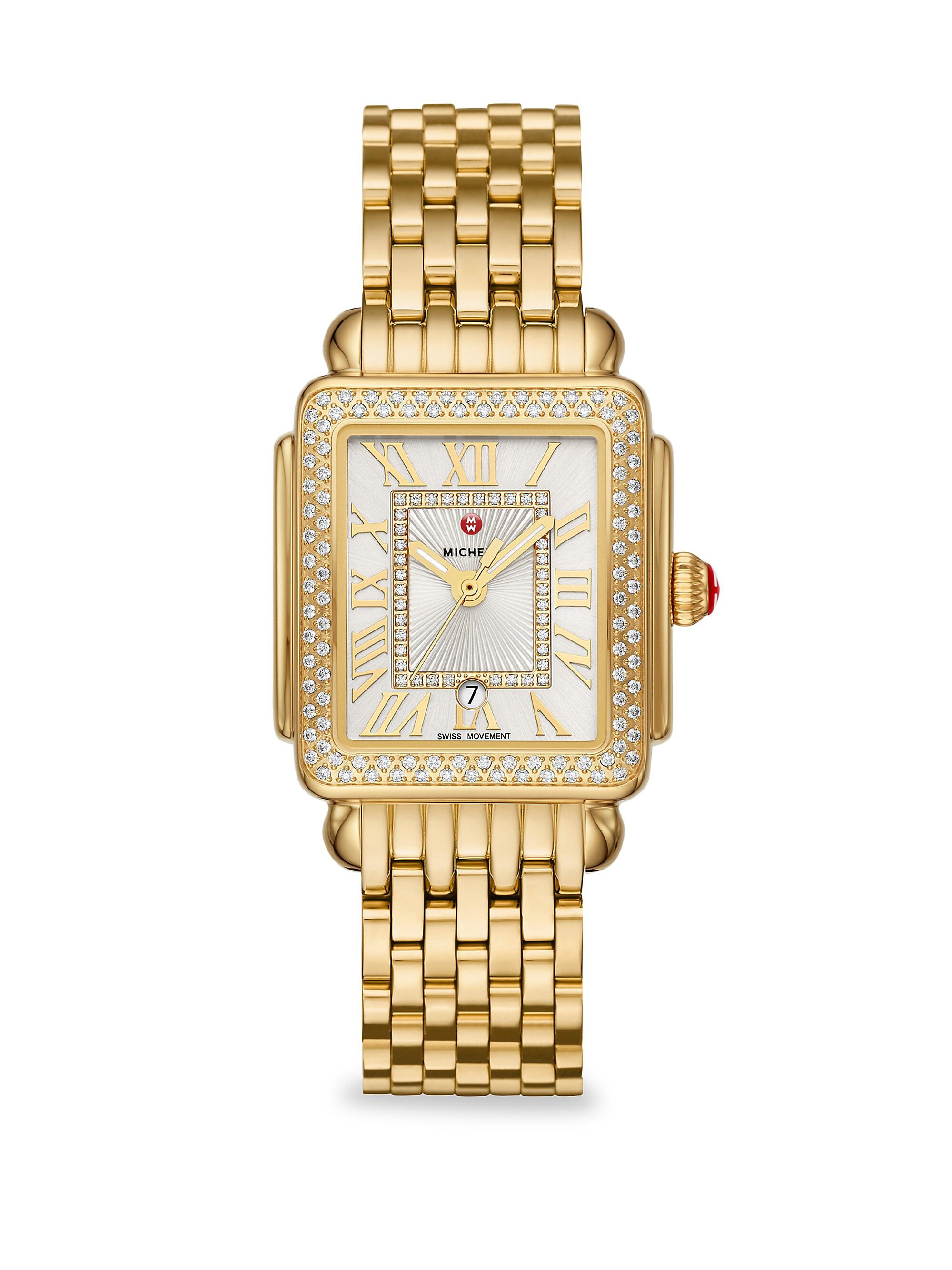 Michele Women's Deco Madison Mid 18K Gold Diamond Bracelet Watch - Gold