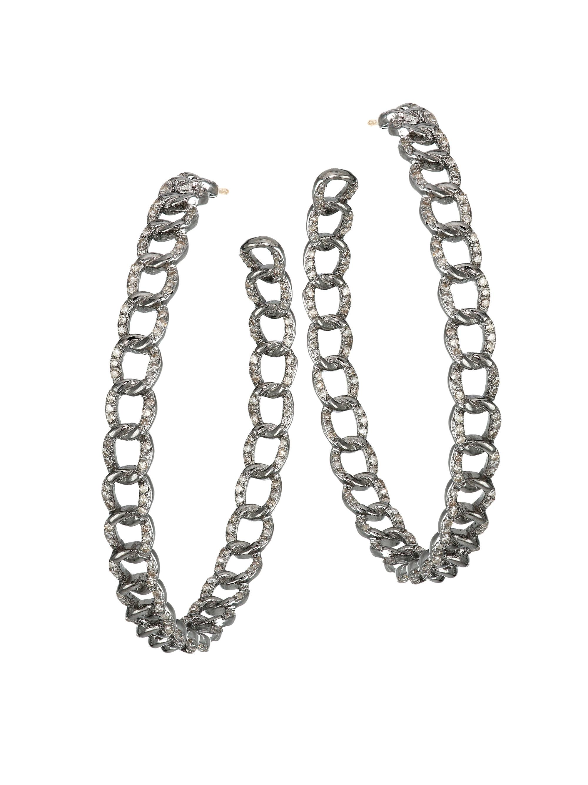 Nina Gilin Women's Diamond Hoop Earrings - Silver