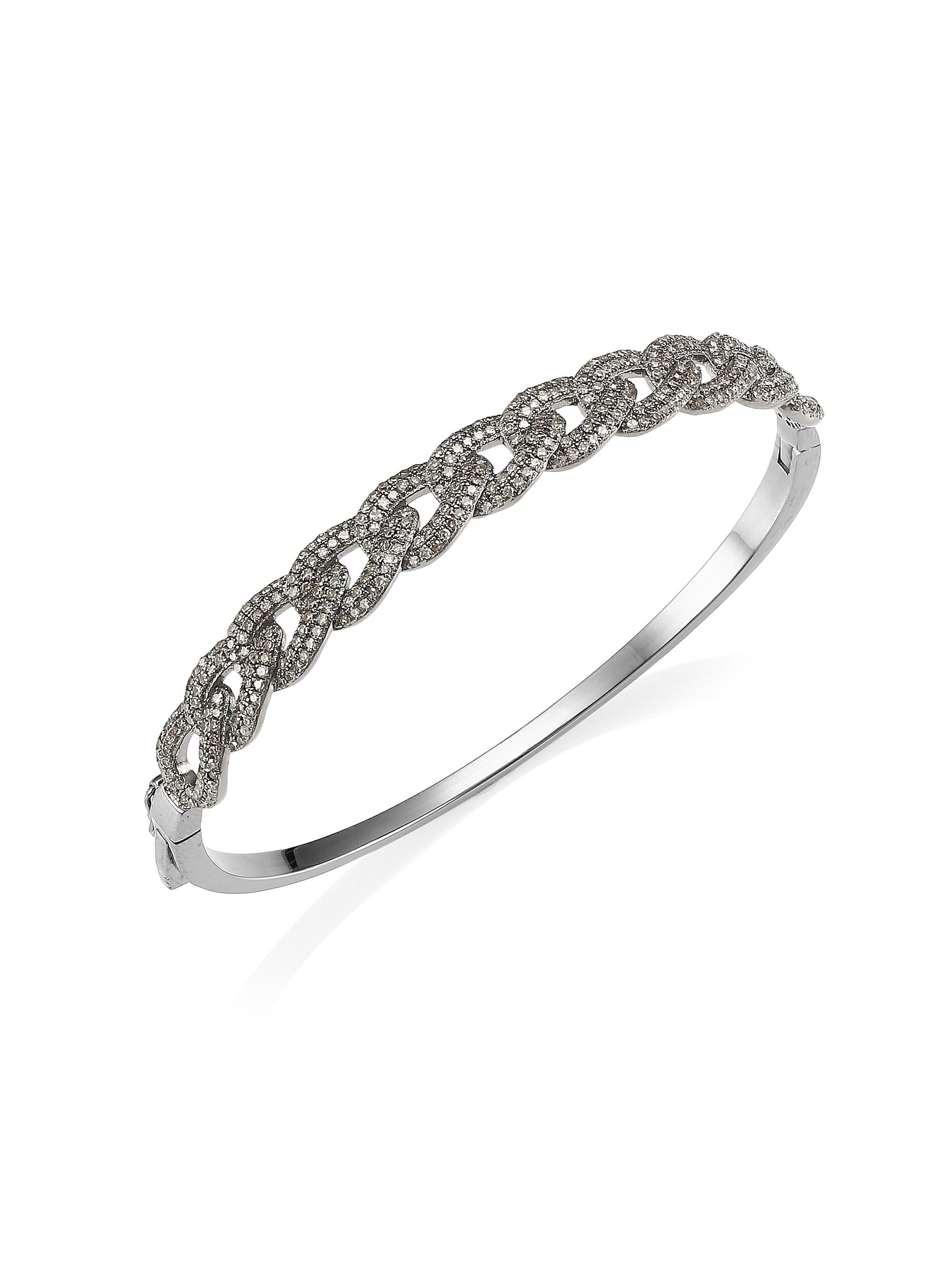 Nina Gilin Women's Diamond Interlocking Link Bangle - Silver