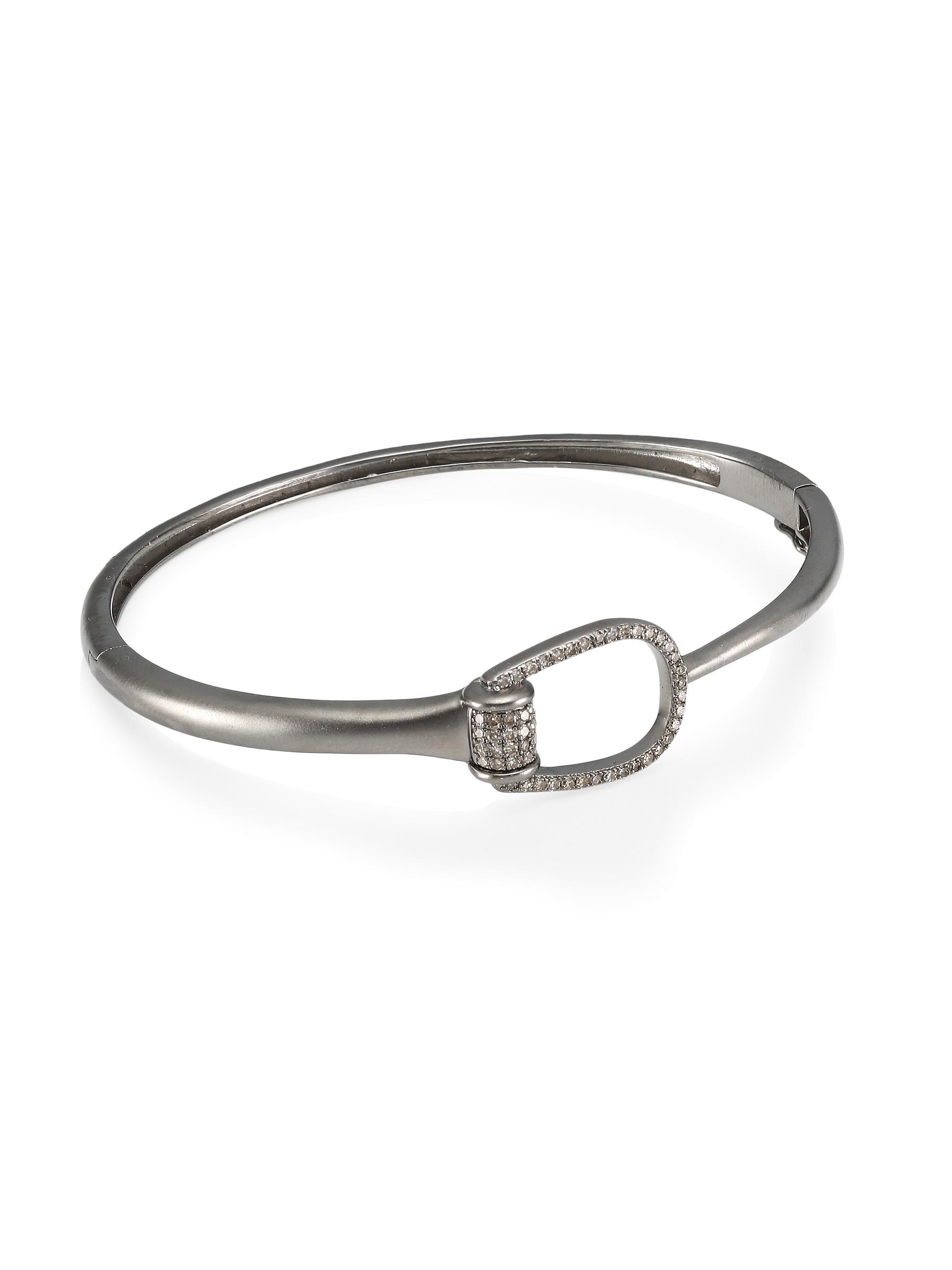 Nina Gilin Women's Diamond Hinged Bangle - Silver