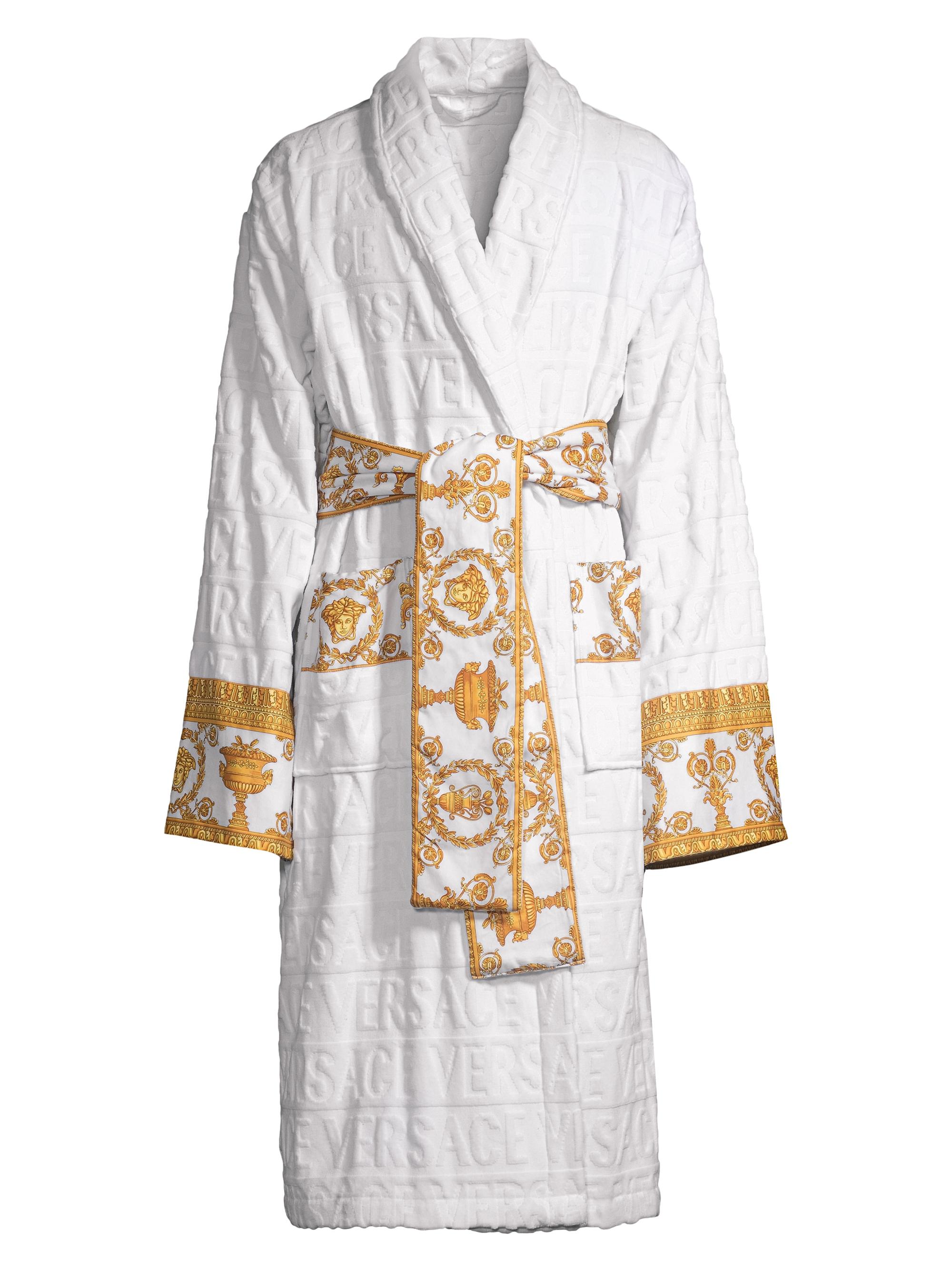 Versace Men's Logo Baroque Bathrobe - White