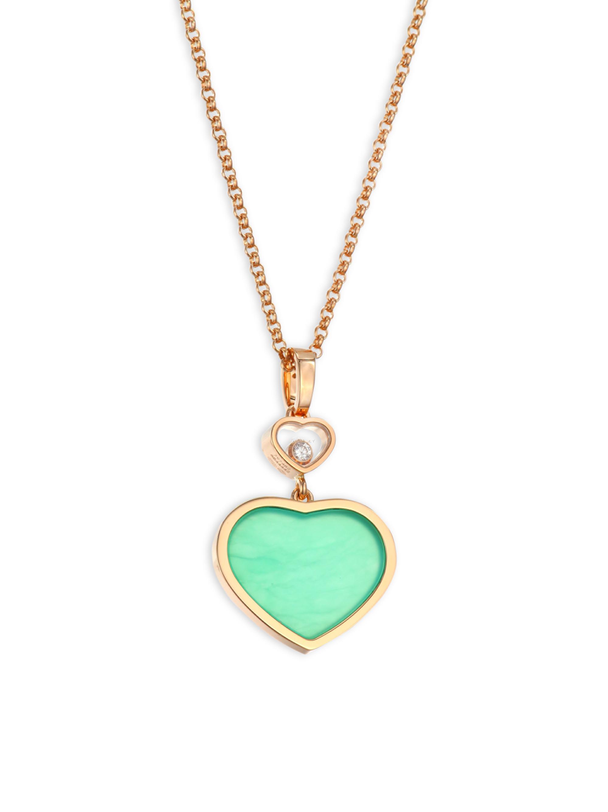 Chopard Women's Happy Hearts 18K Rose Gold, Diamond & Chrysoprase Pendant Necklace - Rose Gold