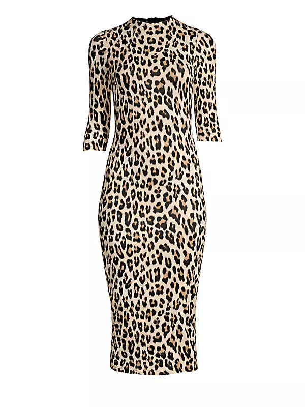 Leopard Gather Strapless Midi Dress