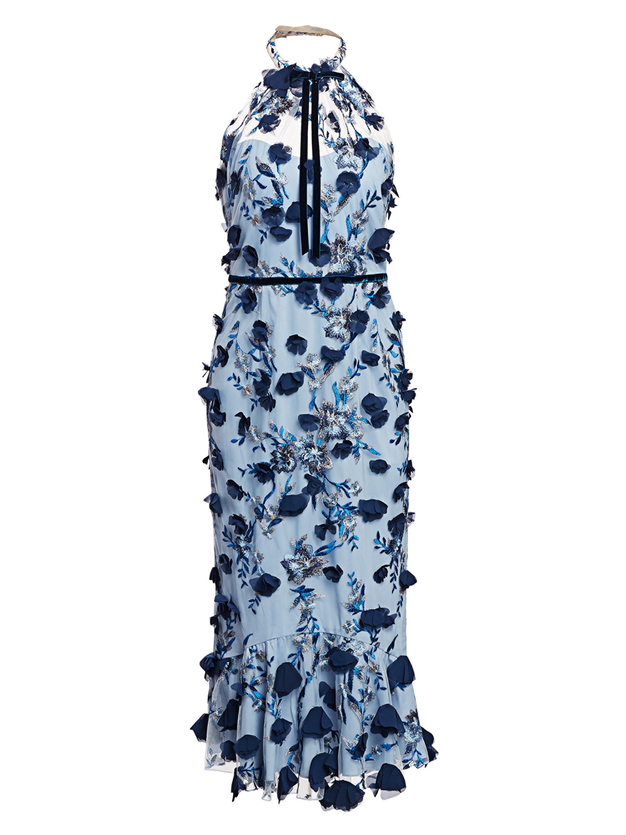 Marchesa Notte Floral Appliqu Halter Cocktail Dress | Saks Fifth Avenue