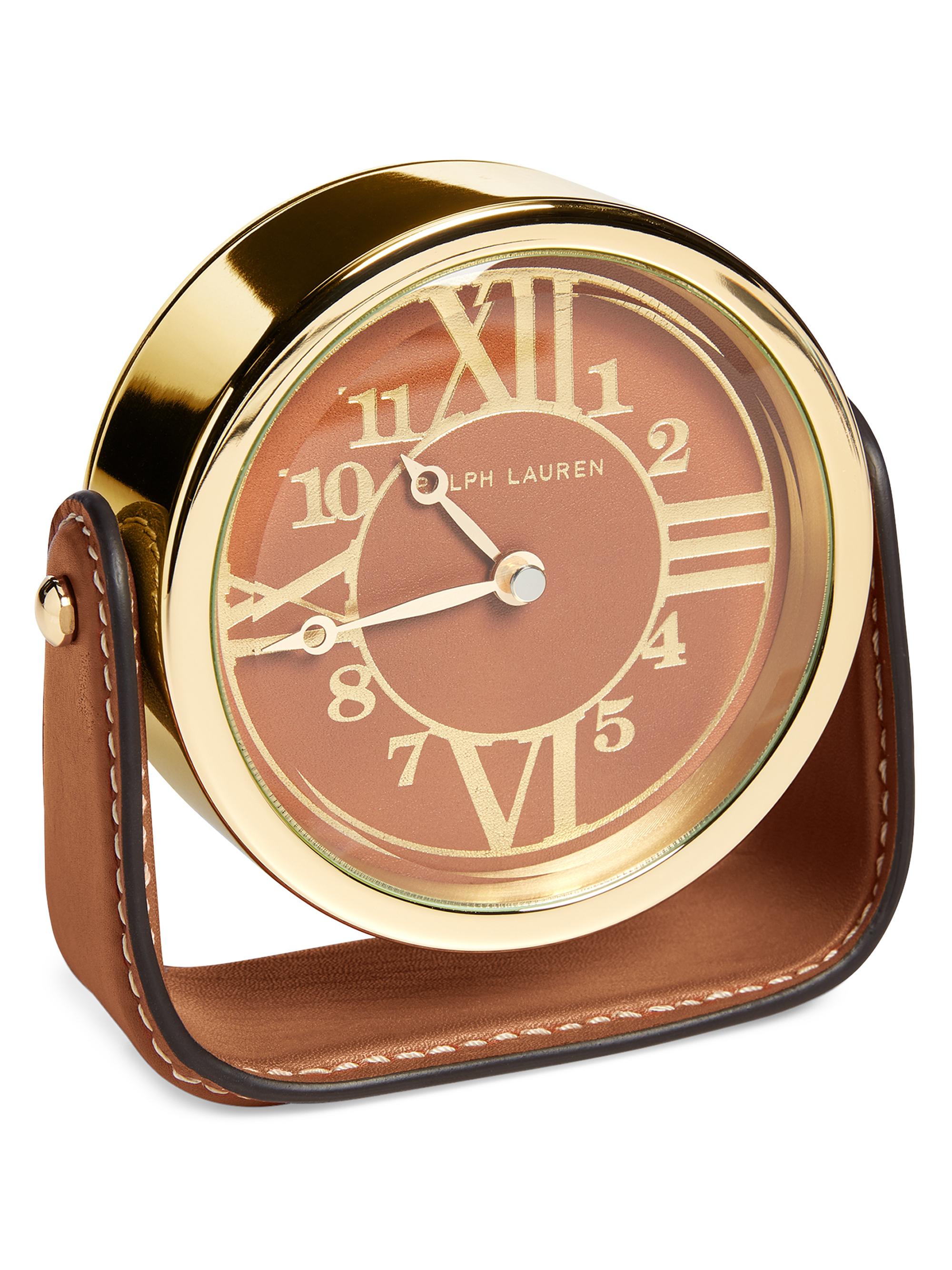 Ralph Lauren Brennan Brown Leather Saddle Clock - Brown