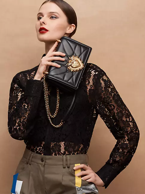 Dolce & Gabbana Devotion Mini Metallic Leather Top-Handle Bag