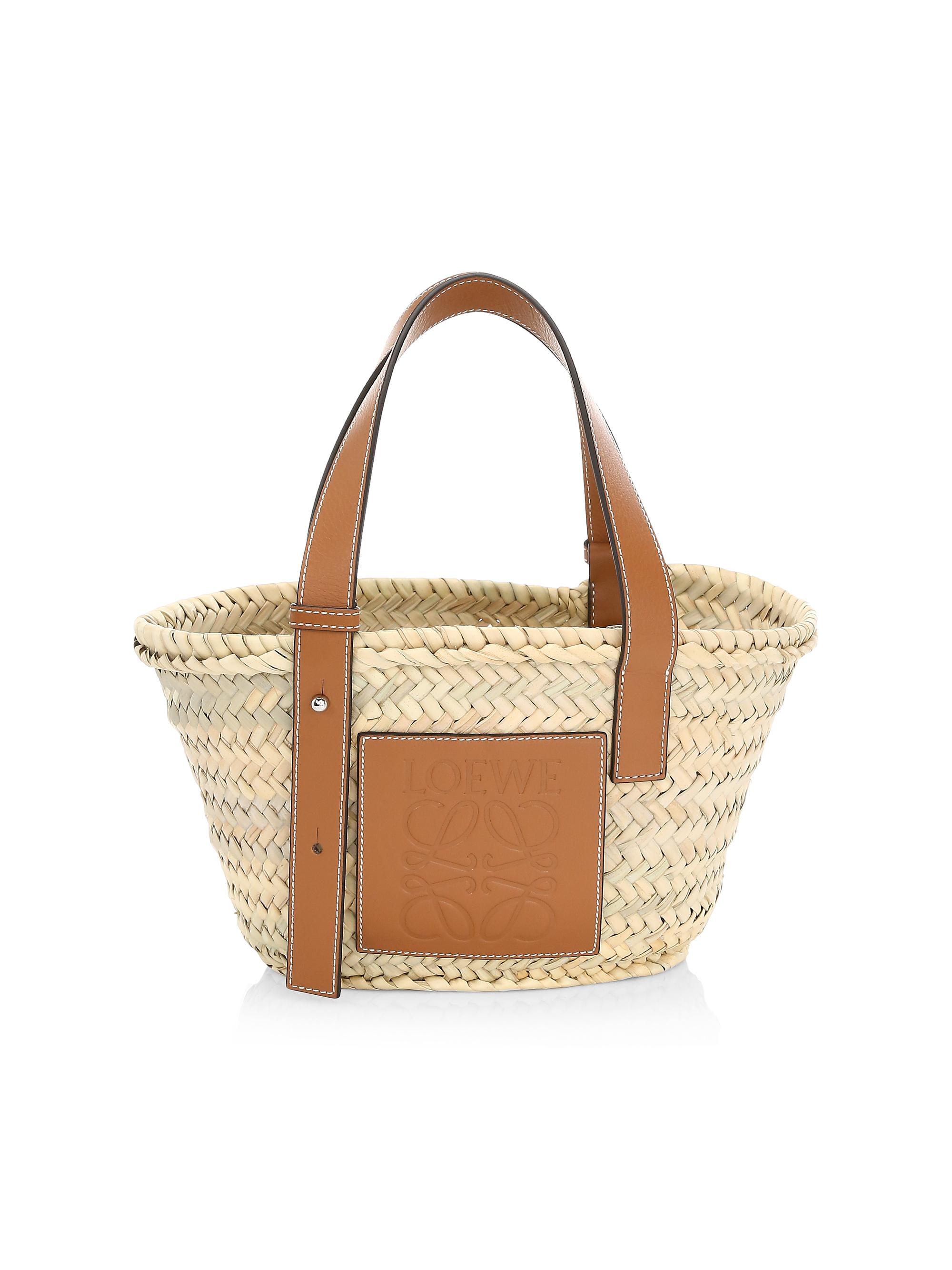 ロエベ かごバッグ LOEWE BASKET SMALL Small Basket bag in palm leaf and calfskin Natural/White - LOEWE