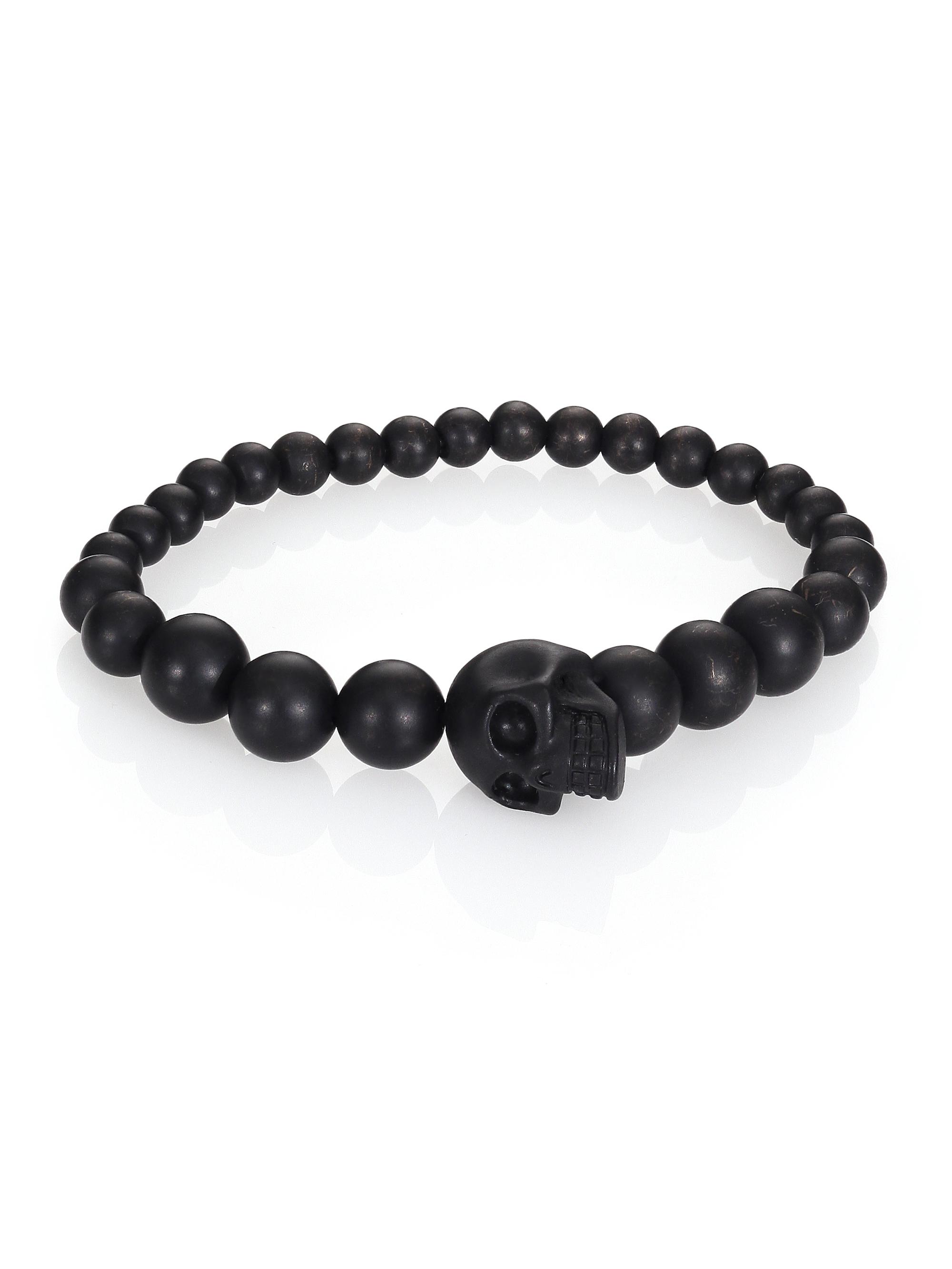 McQueen Men's Skull Bead Bracelet - Black