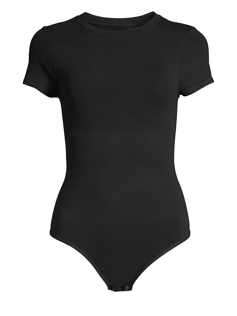 Yummie Women's Short Sleeve Seamless Shaping Thong Bodysuit