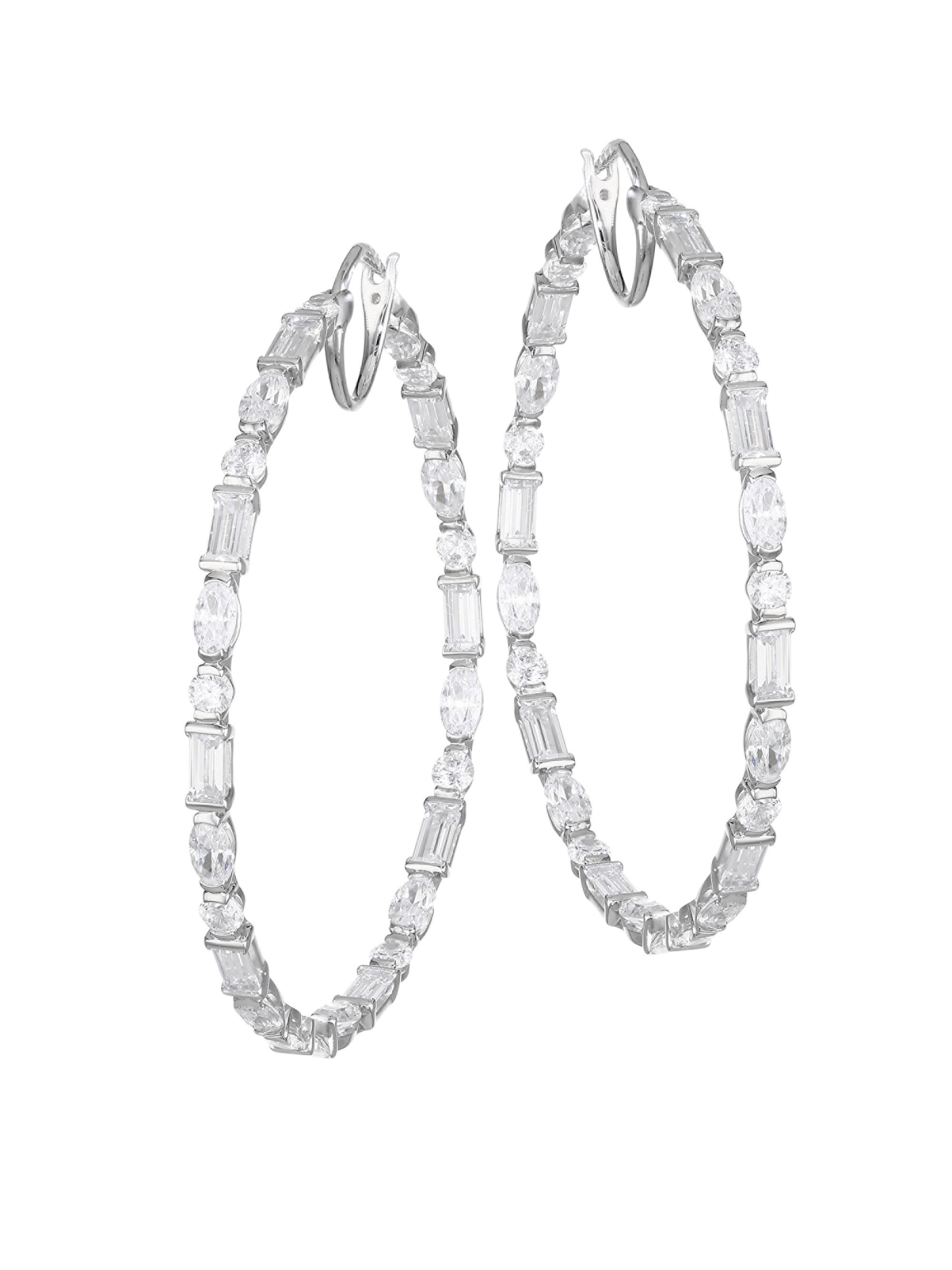 Adriana Orsini Women's  Mixed-Shape Cubic Zirconia Hoop Earrings - Rhodium