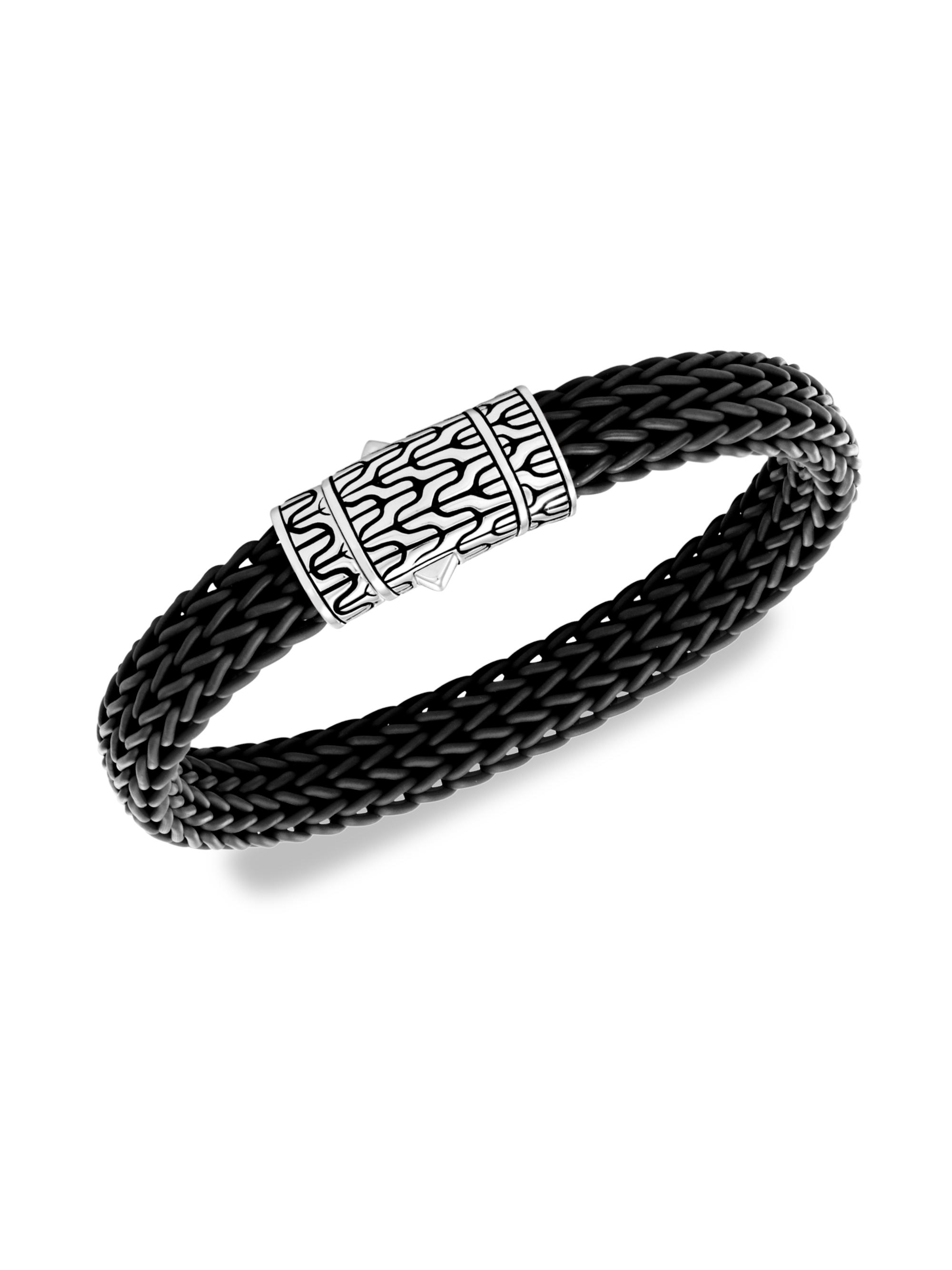 John Hardy Men's Chain Collection Woven Rubber & Sterling Silver Bracelet - Black
