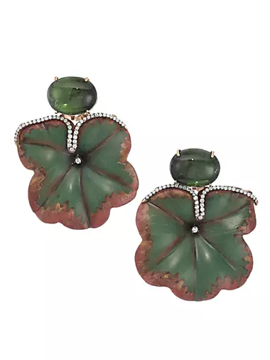 Marquetry 18K Rose Gold, Green Tourmaline & Diamond Flower Earrings