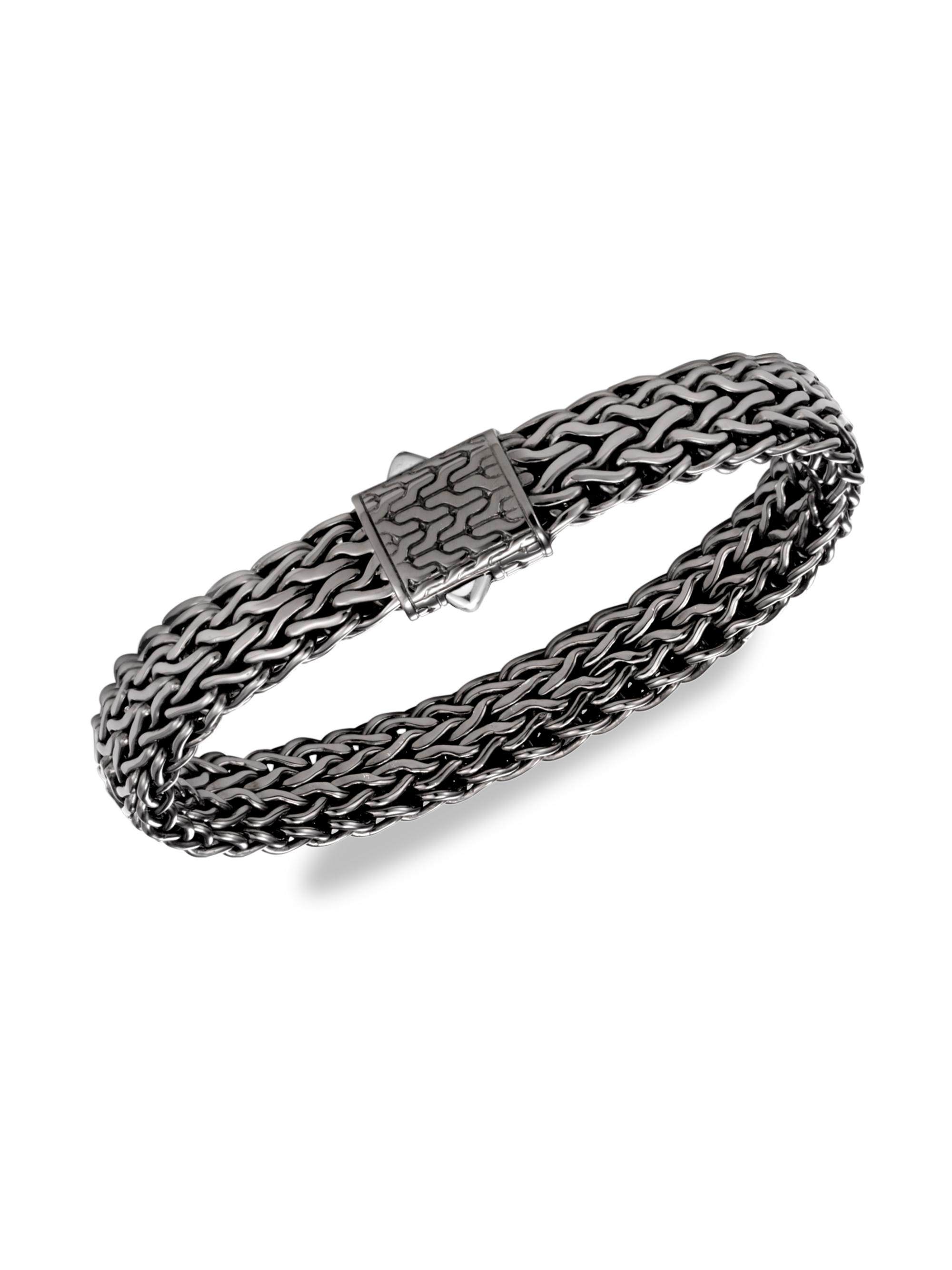 John Hardy Men's Chain Collection Black Rhodium-Plated Sterling Silver Engraved Bracelet - Rhodium