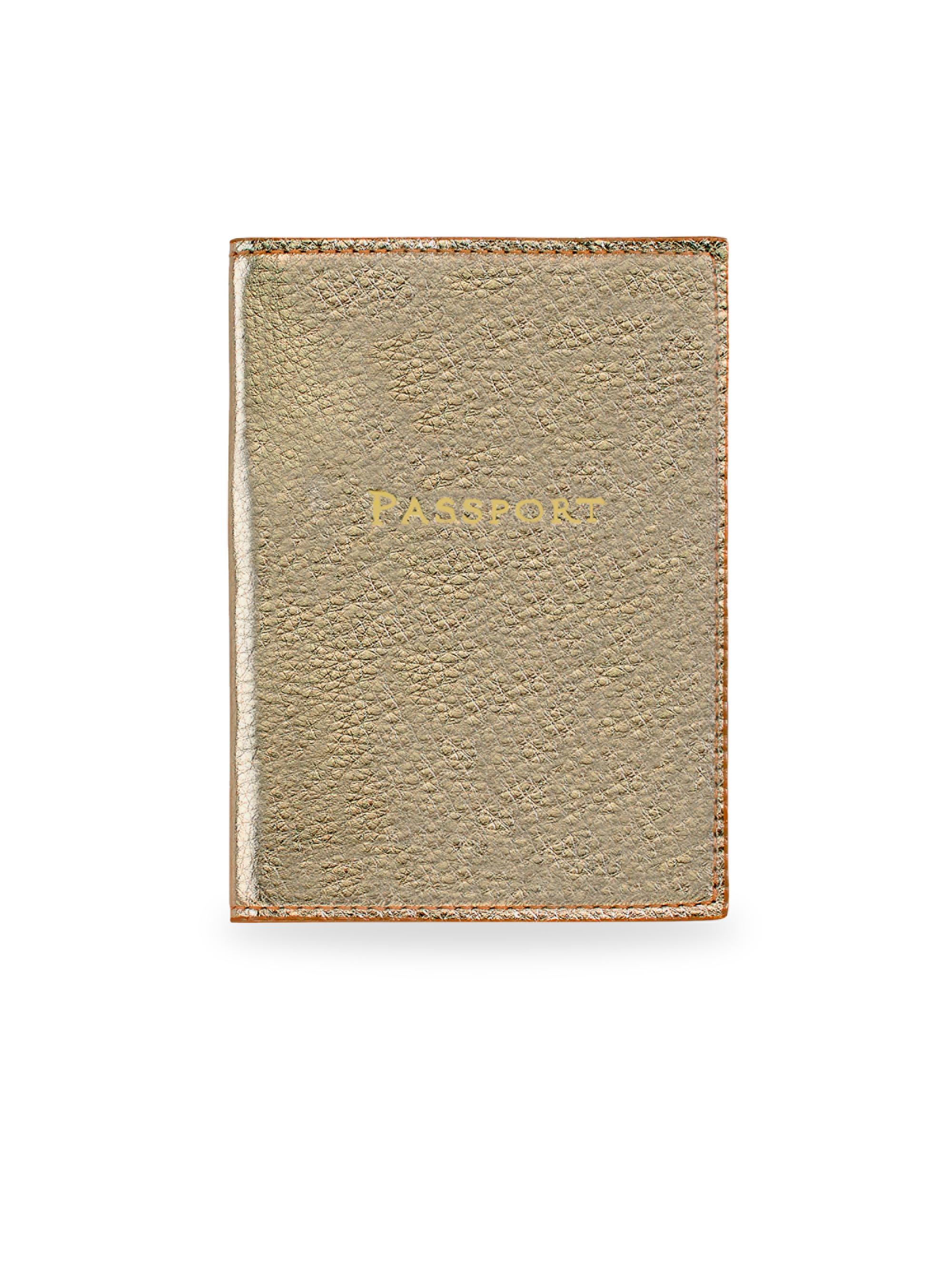 Graphic Image Metallic Leather Passport Case - White Gold
