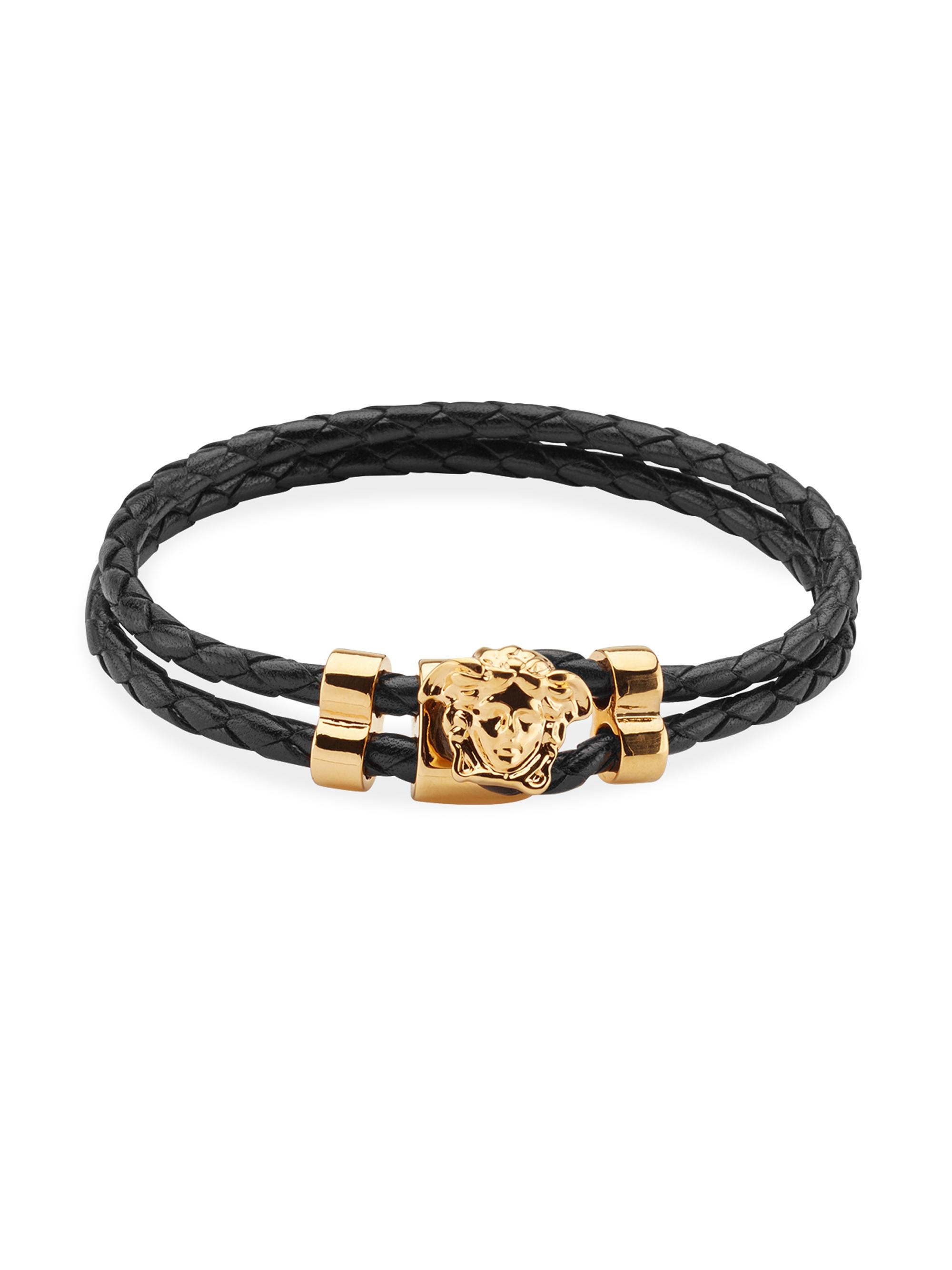 Versace Men's Medusa Braided Leather Bracelet - Black