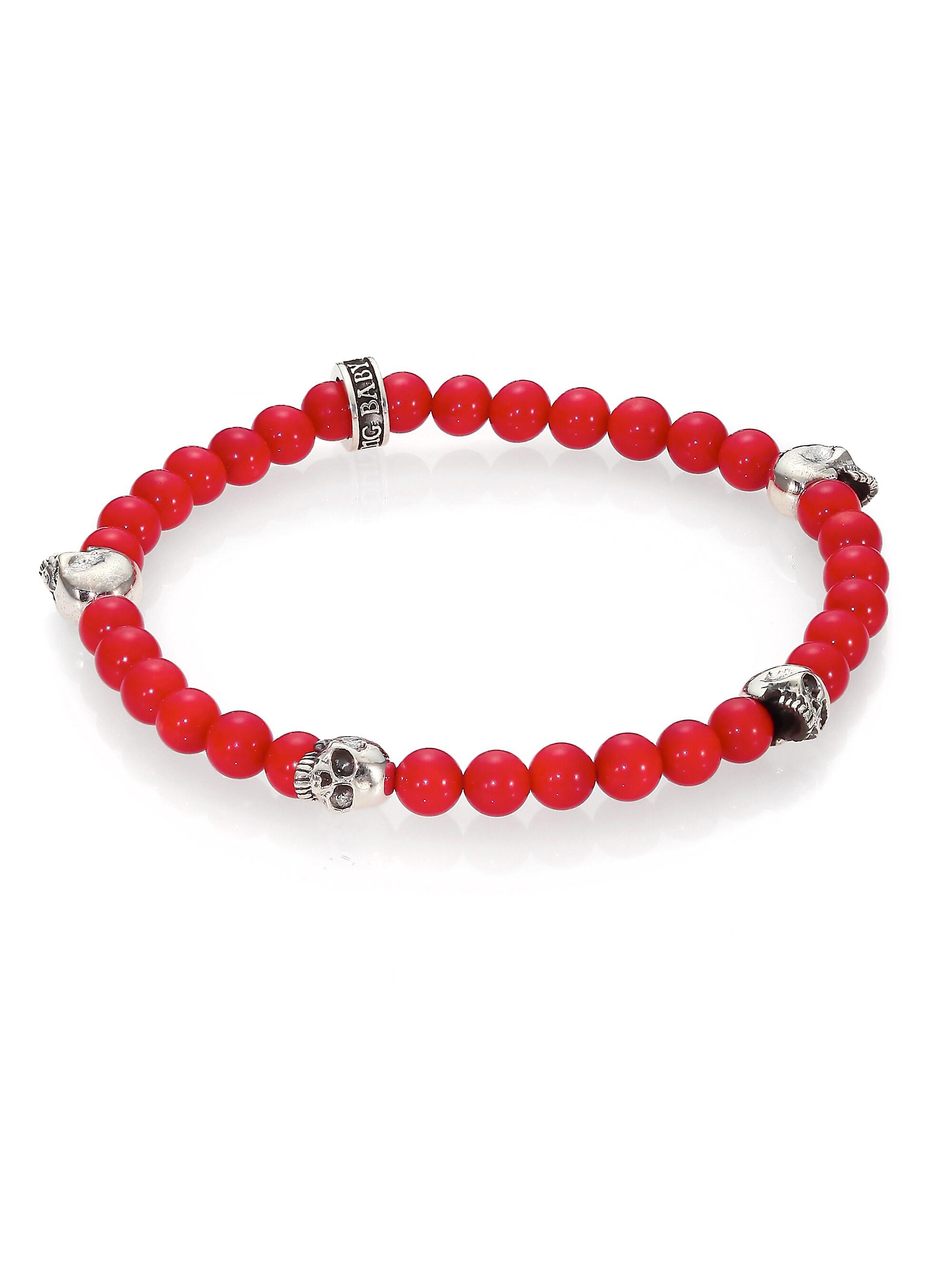 King Baby Studio Men's Red Coral Beaded Bracelet - Red