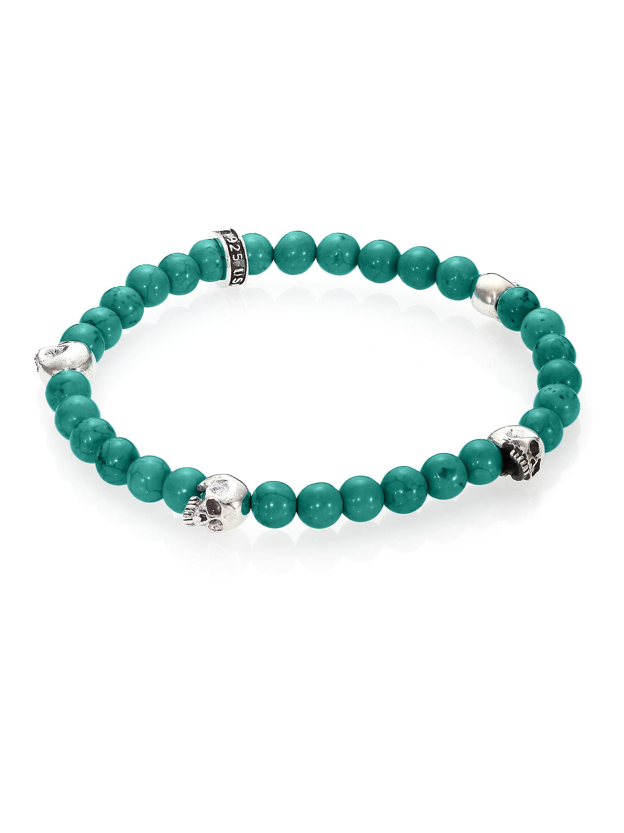 King Baby Studio Men's Turquoise Beaded Bracelet - Turquoise