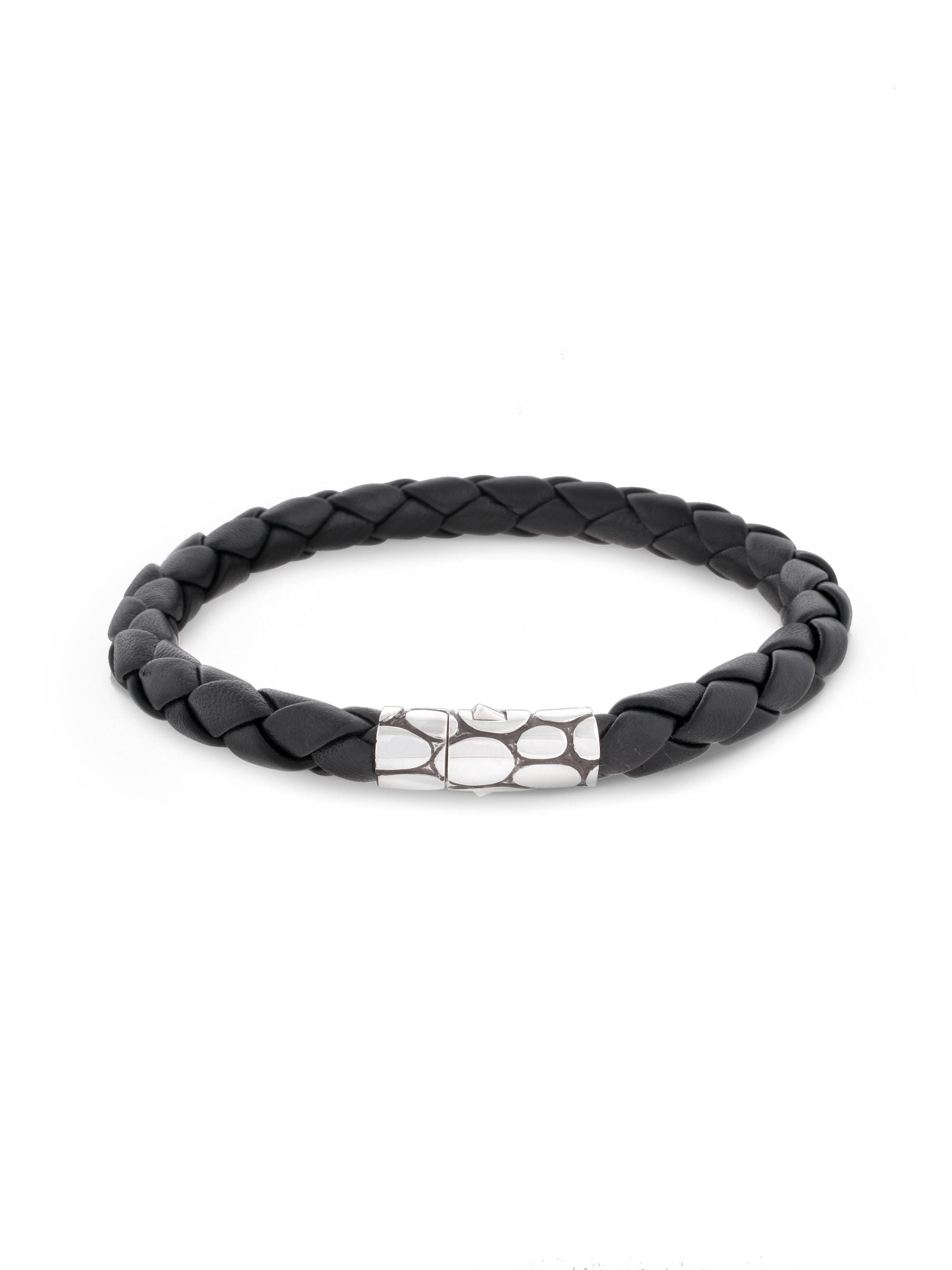 John Hardy Men's Woven Leather Bracelet - Black Silver