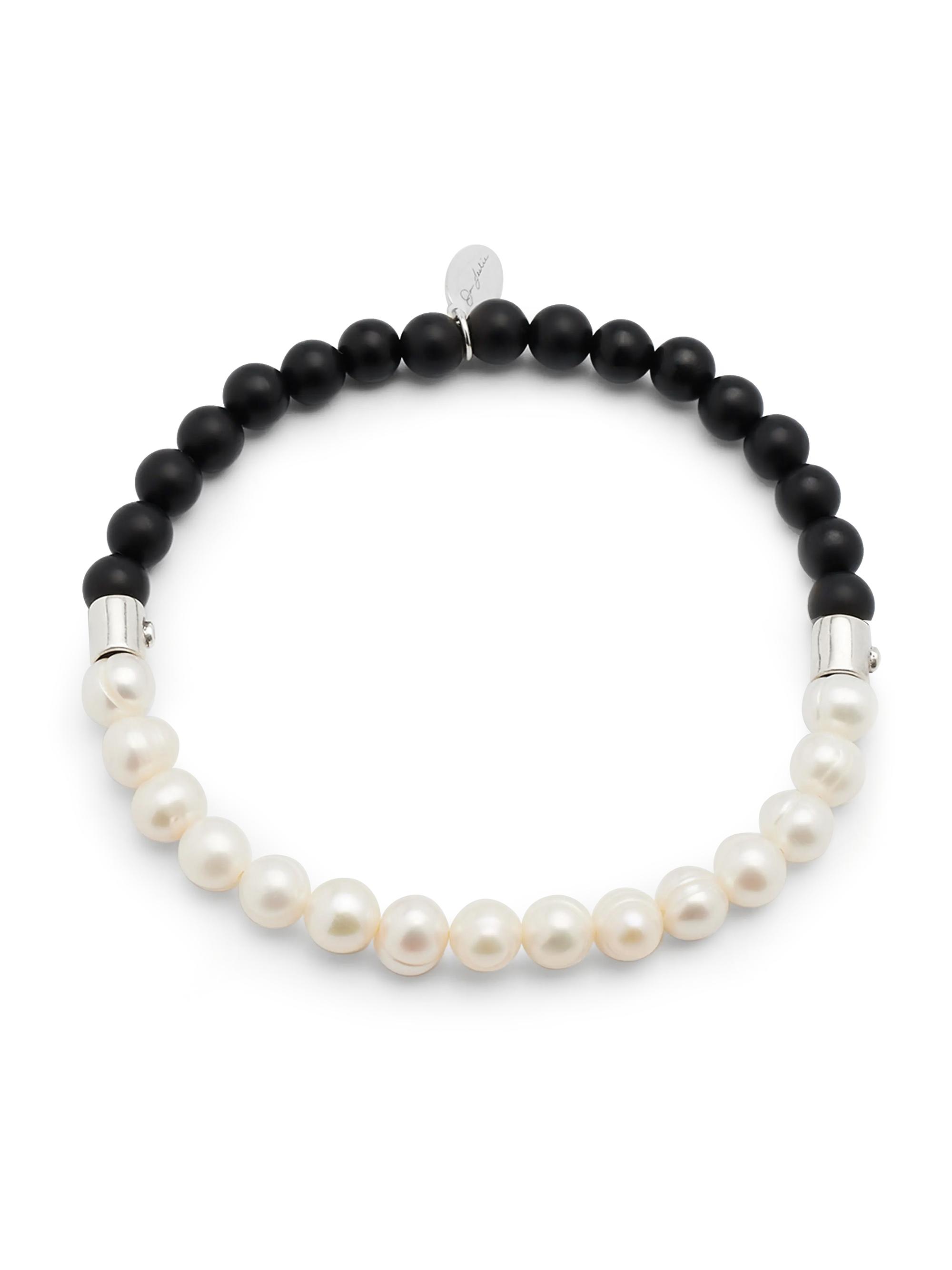 Jan Leslie Men's Split Freshwater Pearl & Black Onyx Beaded Bracelet - Black White