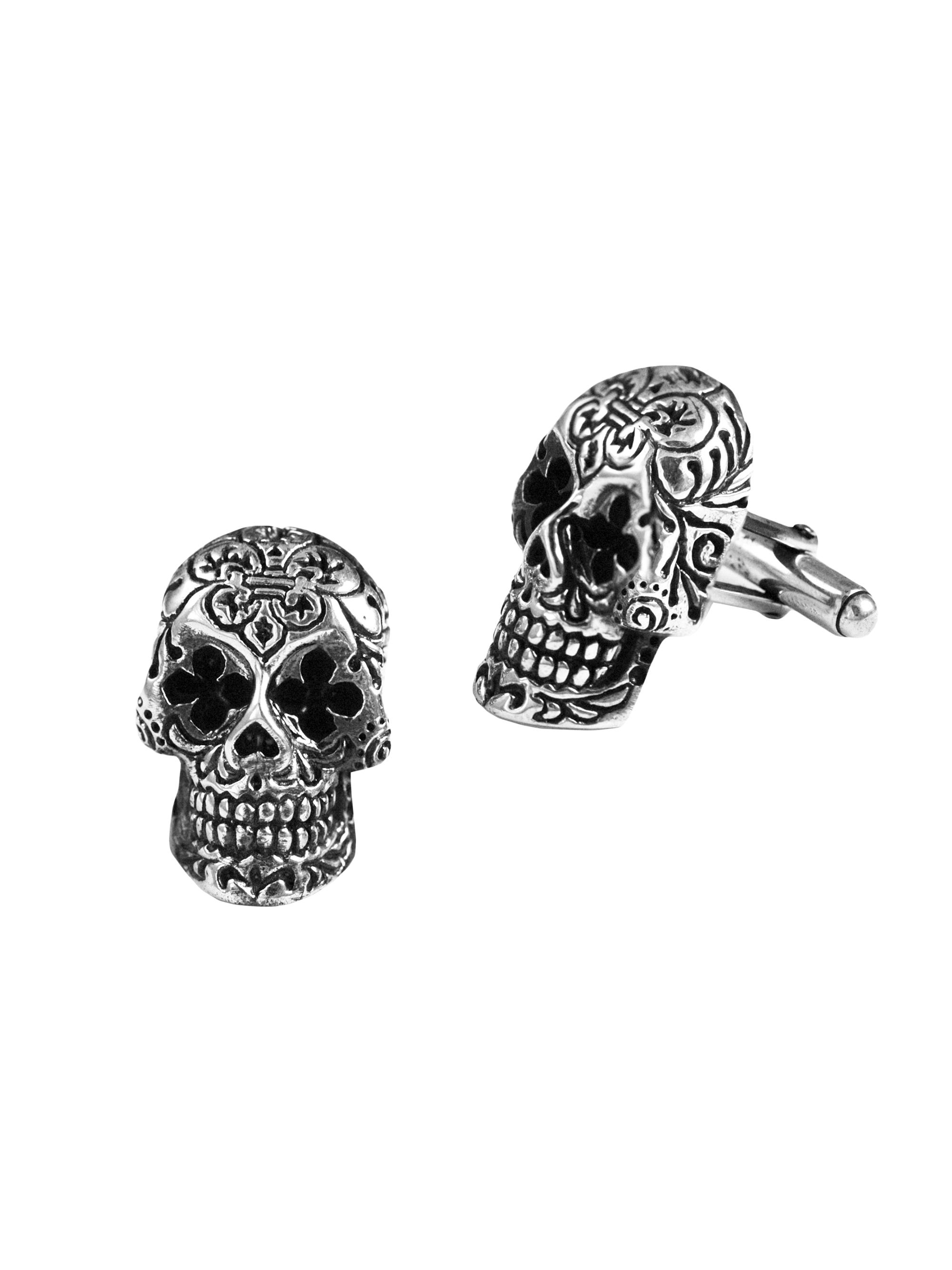 King Baby Studio Men's Dead Day Skull Sterling Silver Cufflinks - Silver