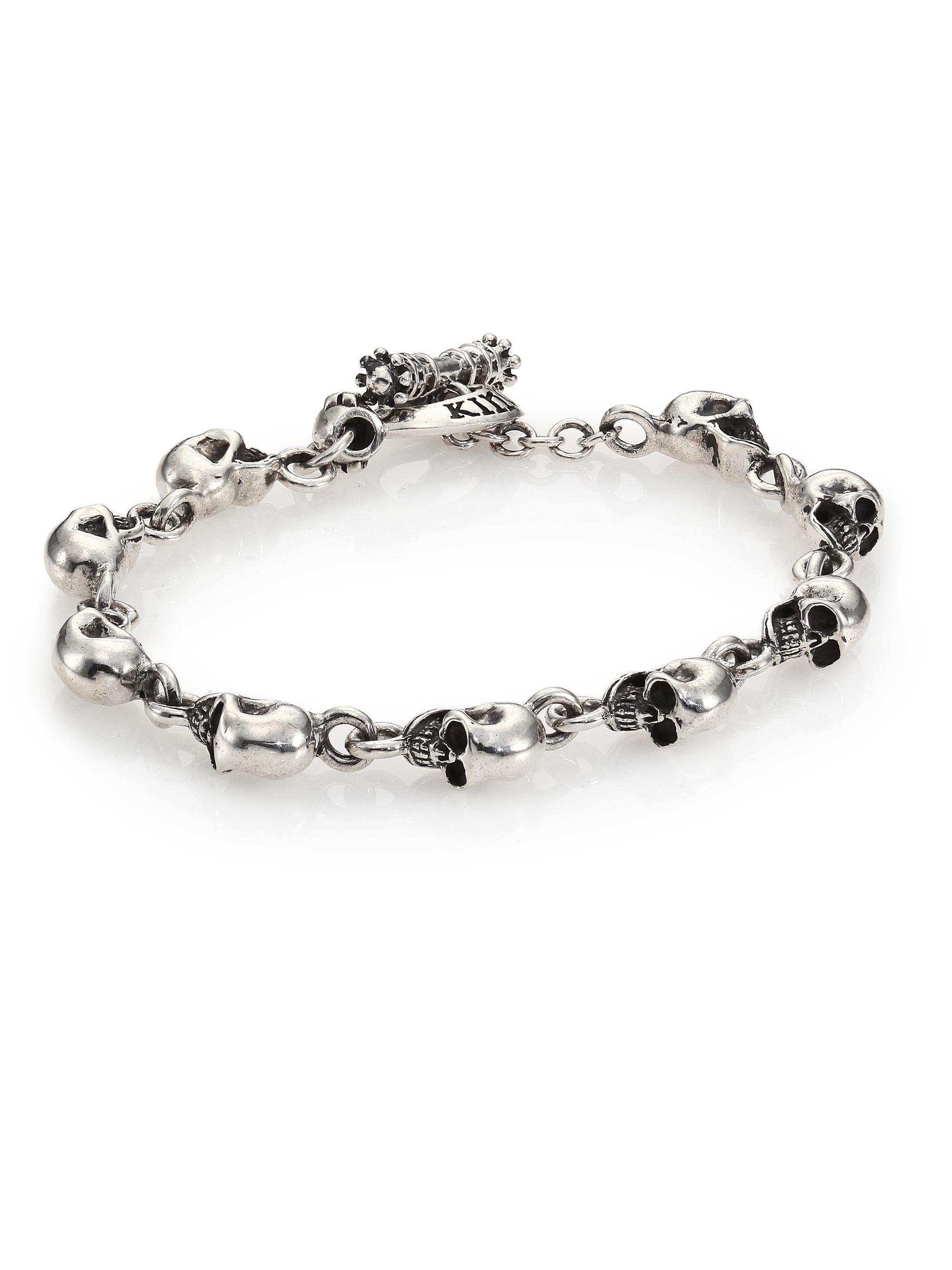 King Baby Studio Men's Sterling Silver Skull Link Bracelet - Silver
