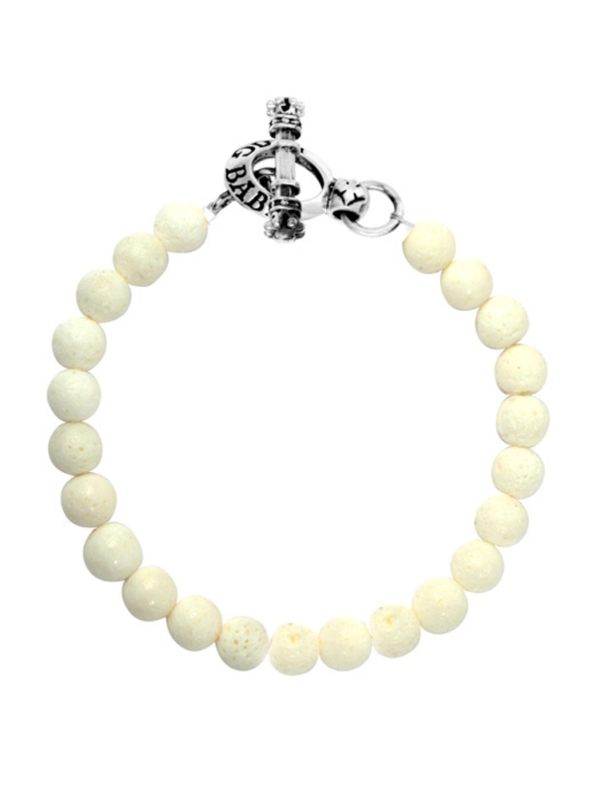 King Baby Studio Men's Tiger's Eye Beaded Bracelet - White Coral