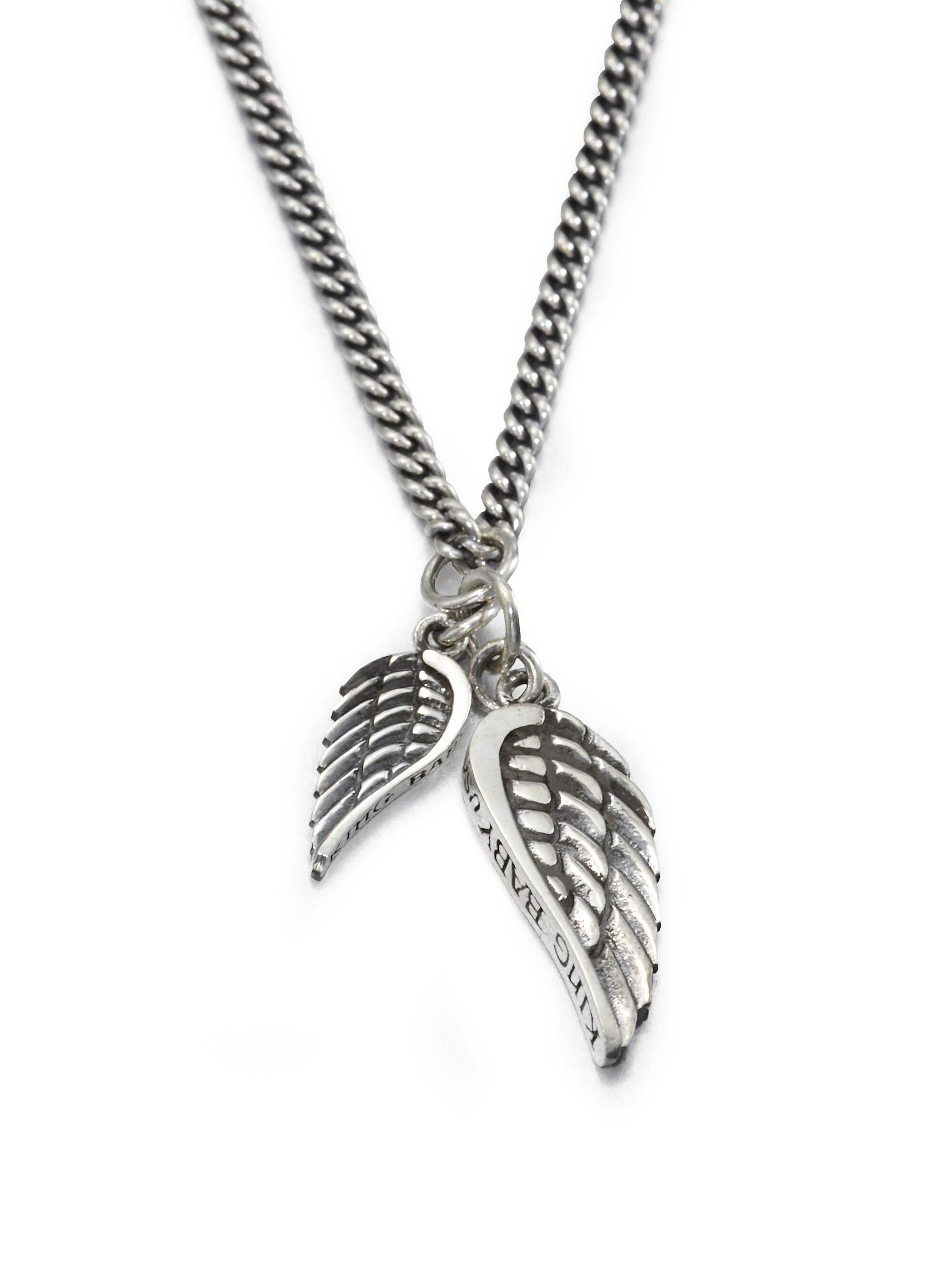 King Baby Studio Men's Double Wing Pendant Necklace - Silver