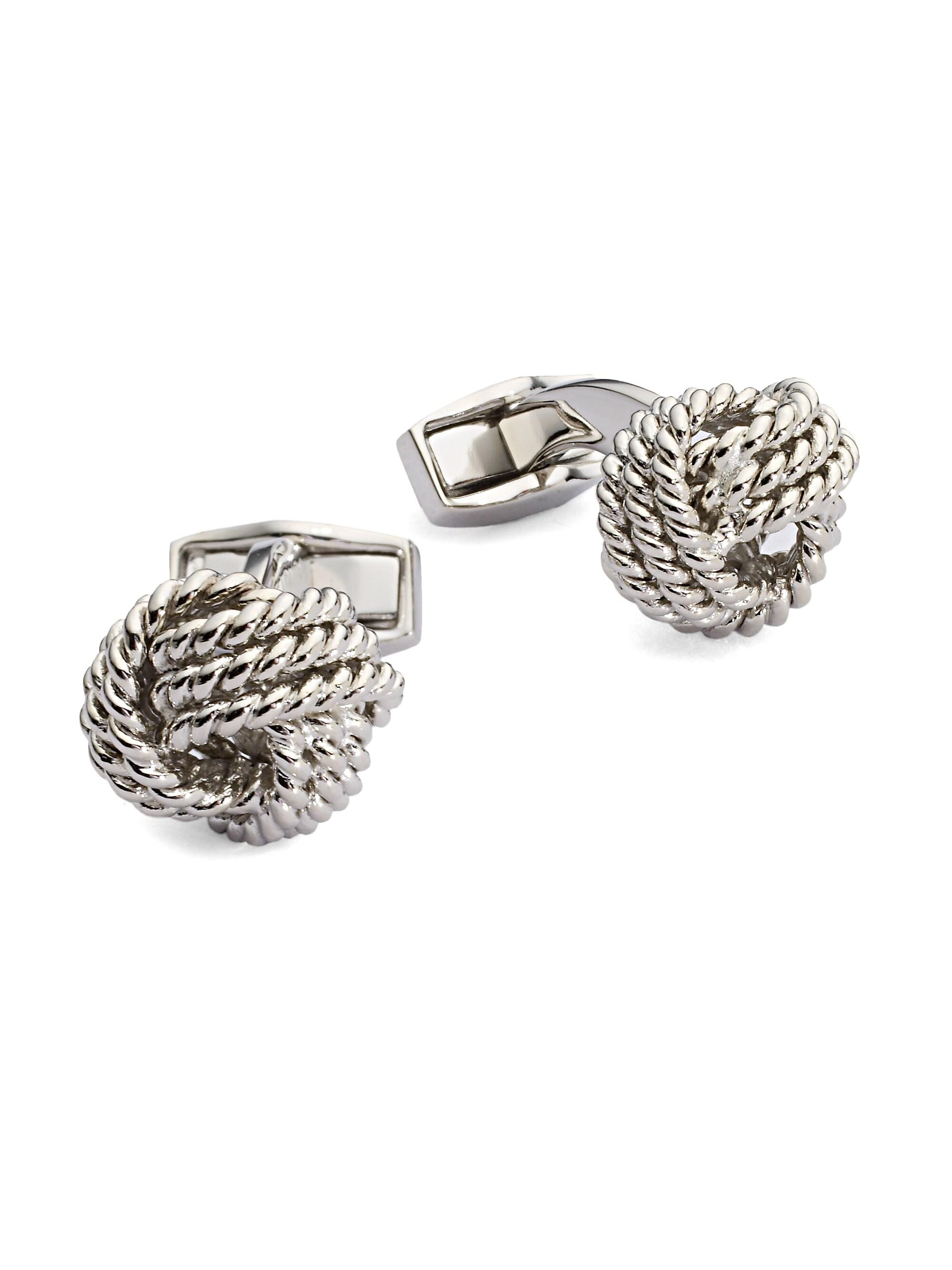 Tateossian Men's Round Knot Cuff Links - Rhodium