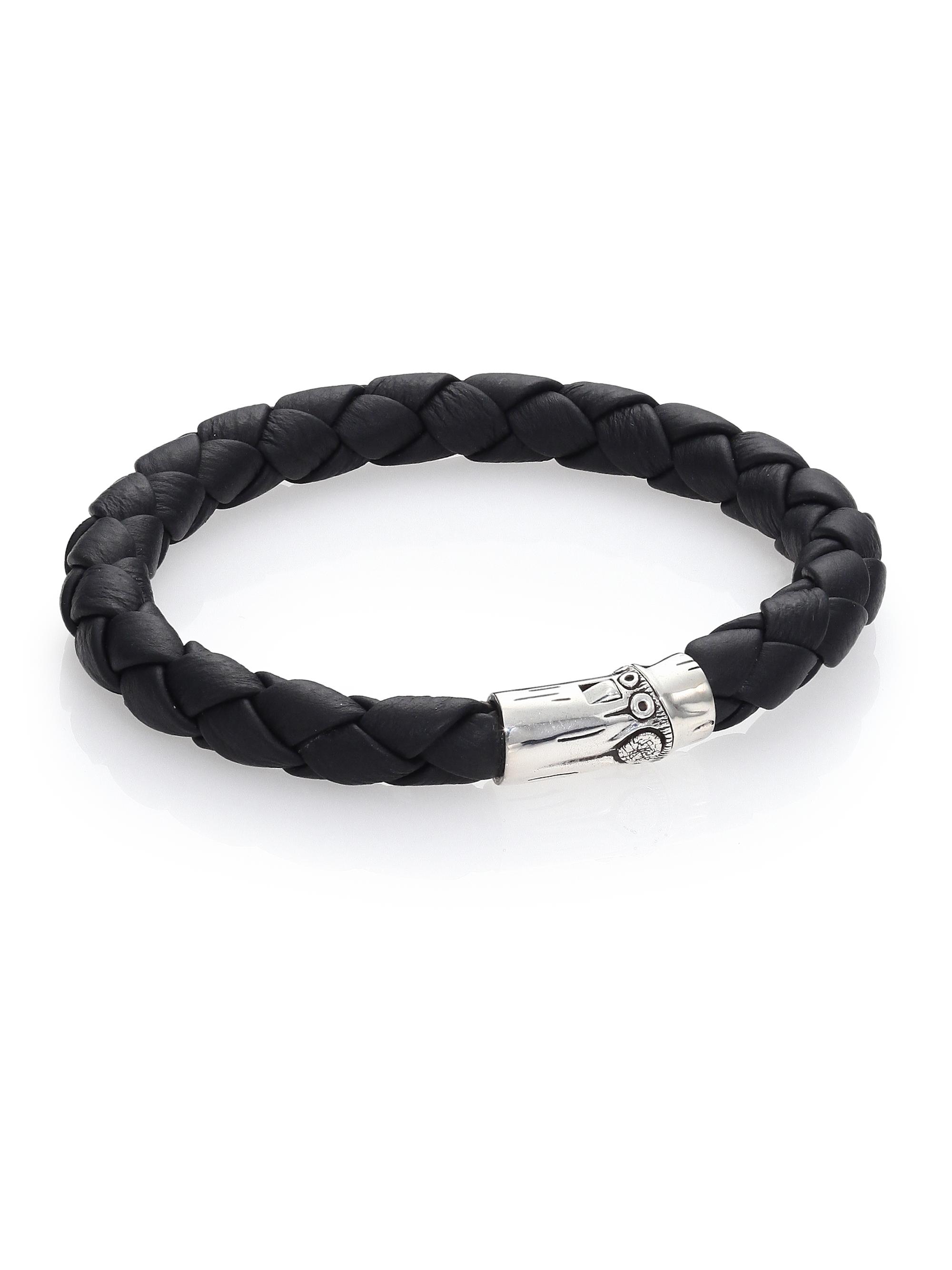 John Hardy Men's Bamboo Woven Leather and Sterling Silver Bracelet - Black