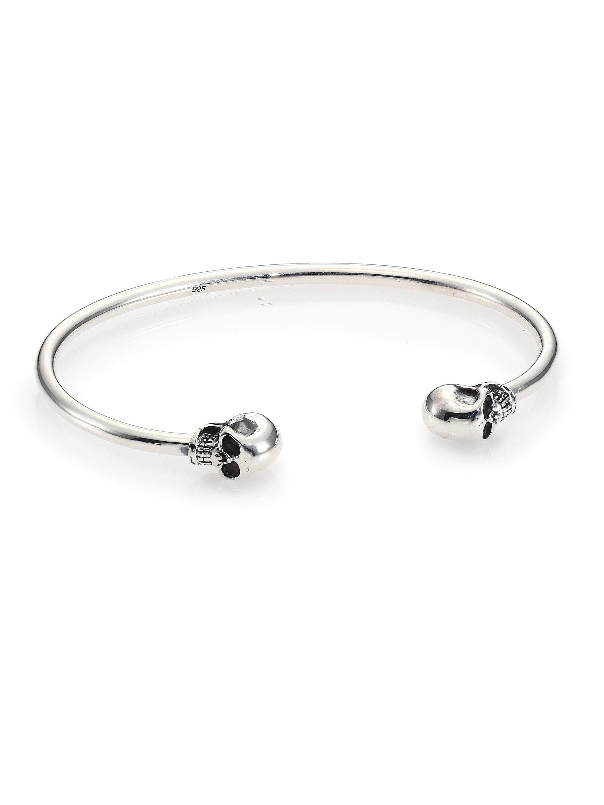 King Baby Studio Men's Sterling Silver Skull Cuff Bracelet - Silver