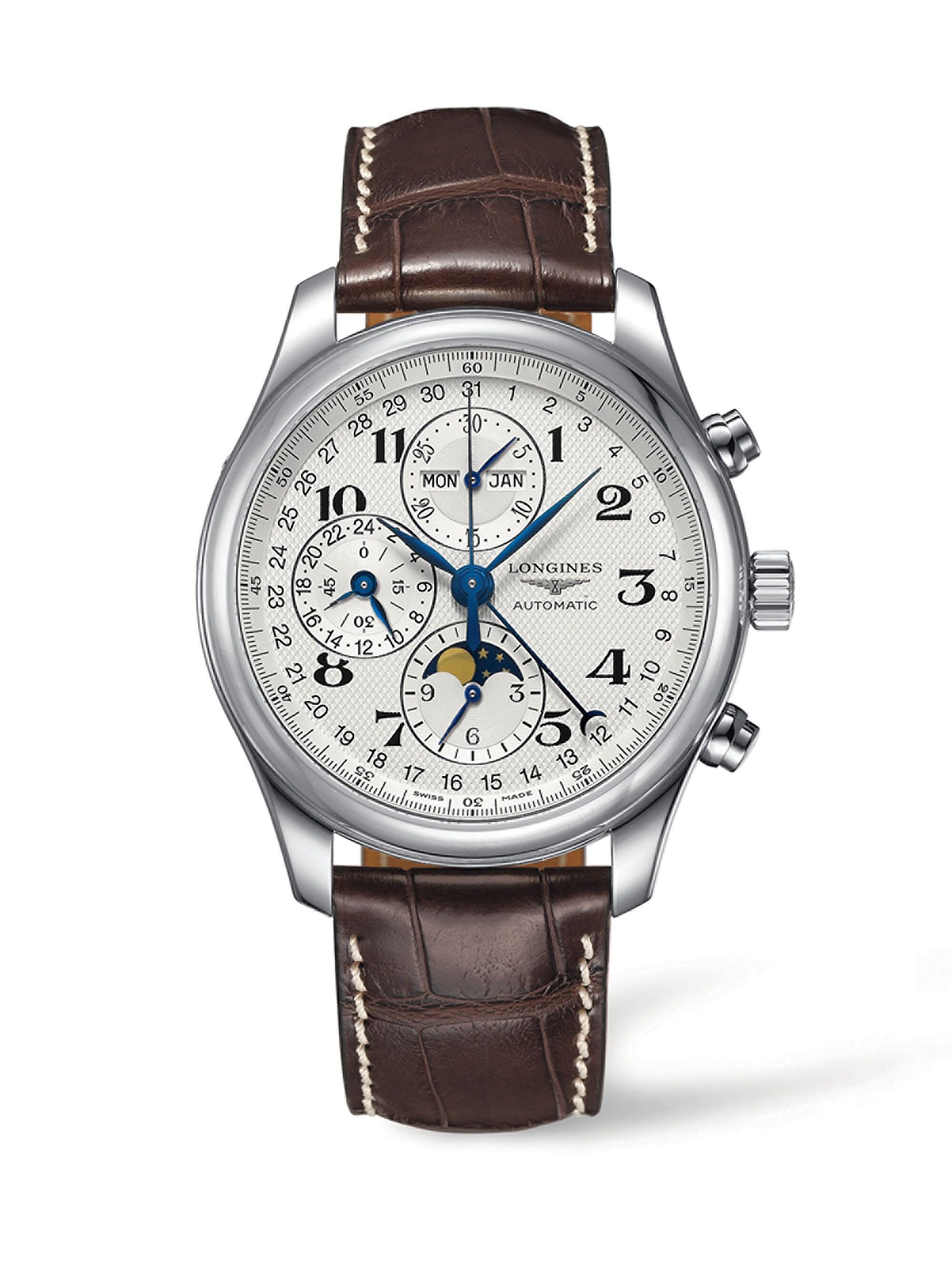 Longines Men's Master Collection 36MM Stainless Steel Chronograph Alligator Leather Strap Watch