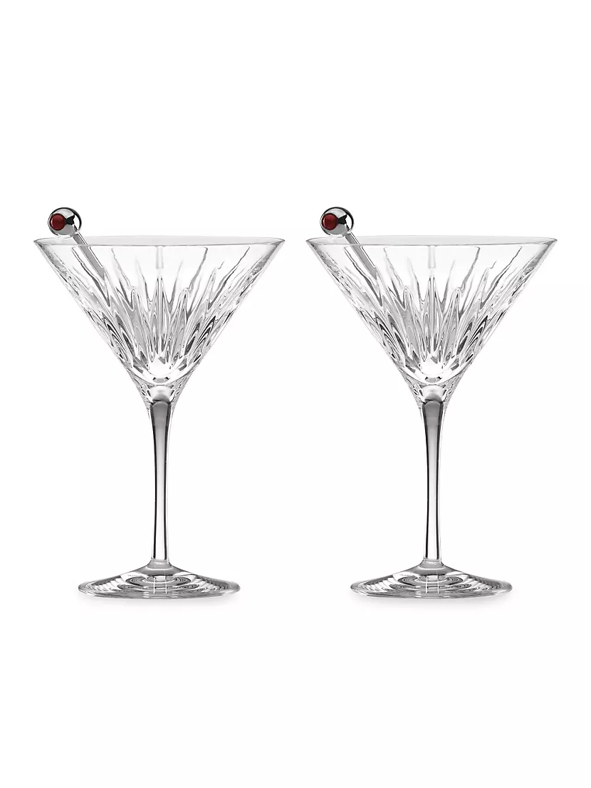 Set of Two Reed & Barton Soho Martini Glasses with Olive Picks