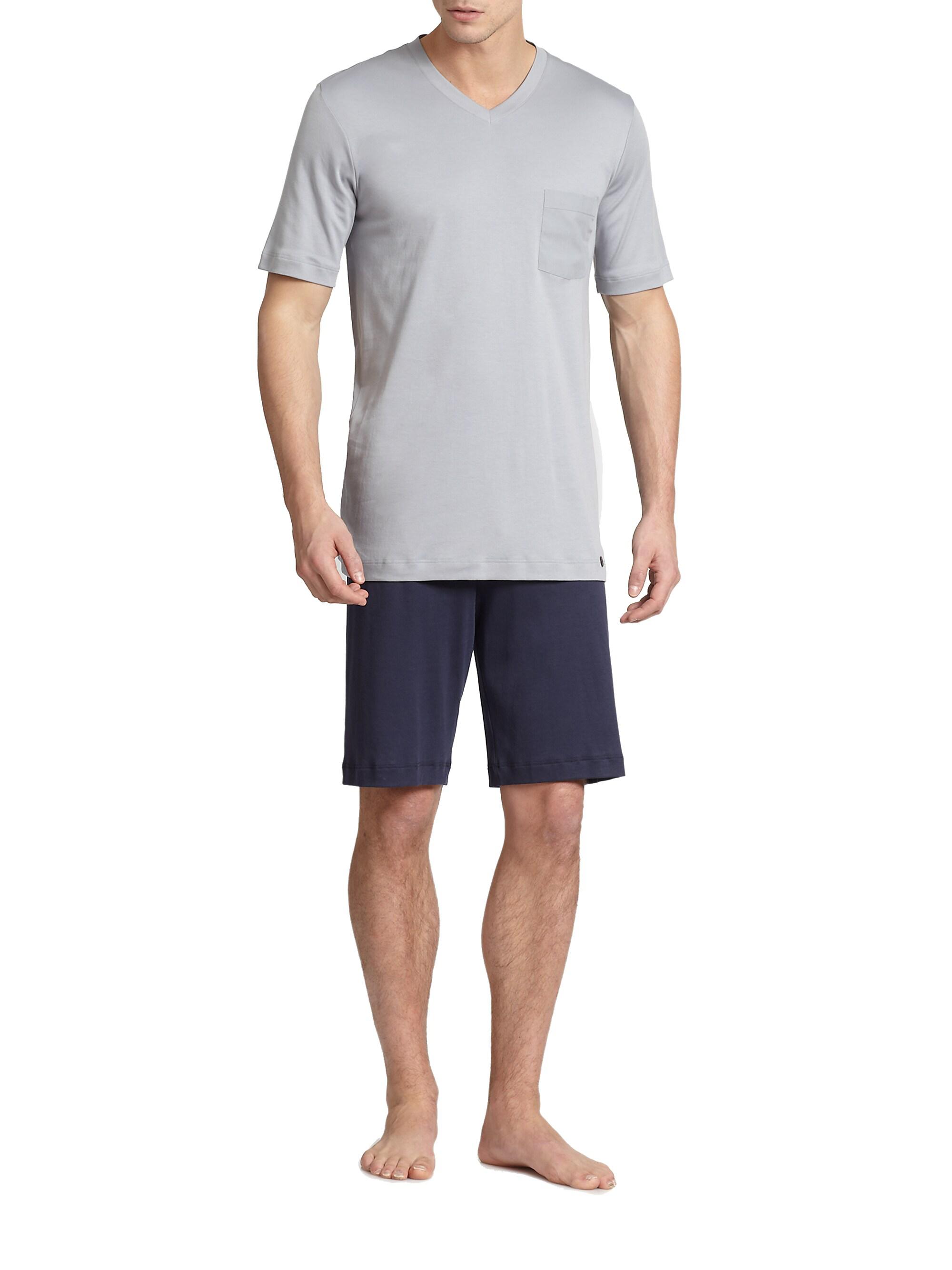 Hanro Men's Night & Day Short Pajamas - Grey Navy