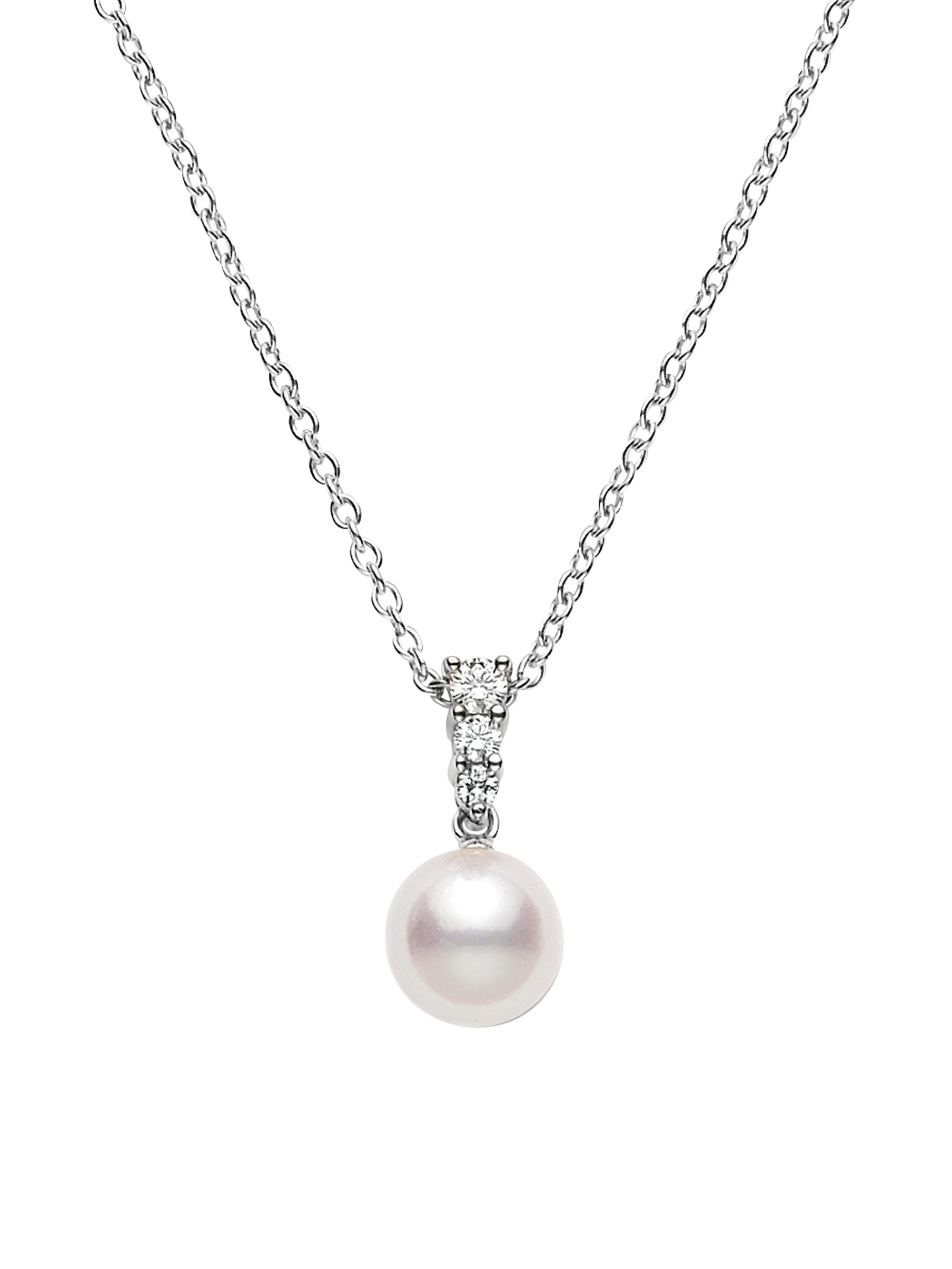 Mikimoto Women's Morning Dew 8MM Cultured Akoya Pearl & Diamond Pendant Necklace - Pearl