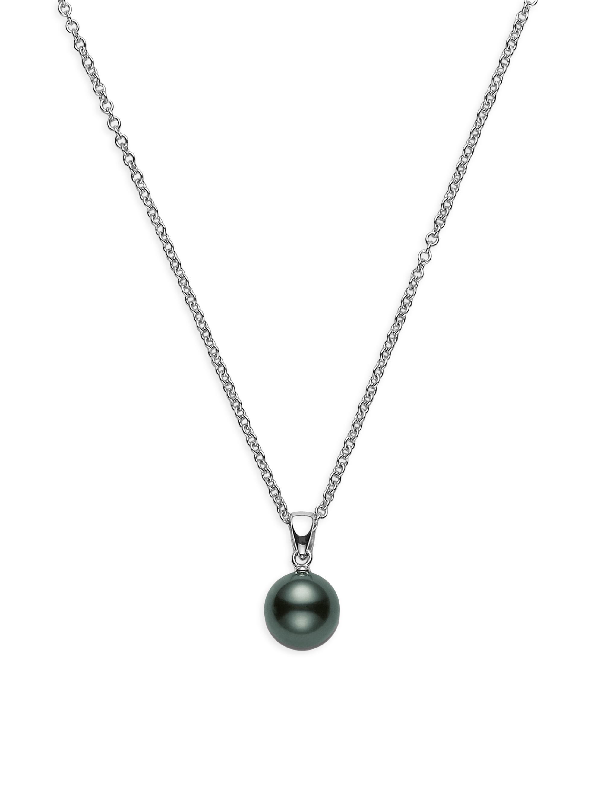 Mikimoto Women's 9MM Black Round Cultured South Sea Pearl & 18K White Gold Pendant Necklace - Pearl