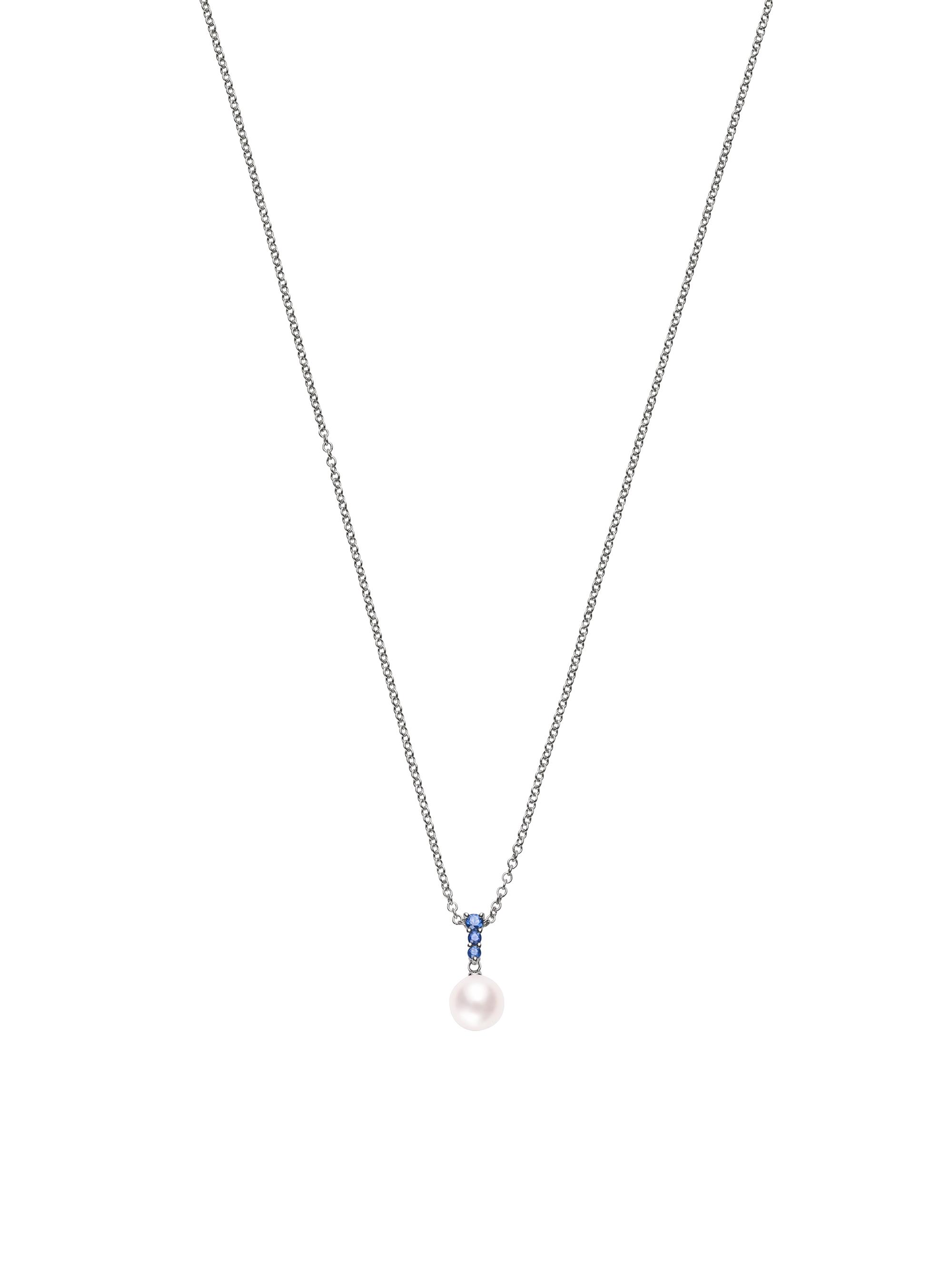 Mikimoto Women's Morning Dew 8MM White Cultured Akoya Pearl, Sapphire & 18K White Gold Pendant Necklace - Pearl