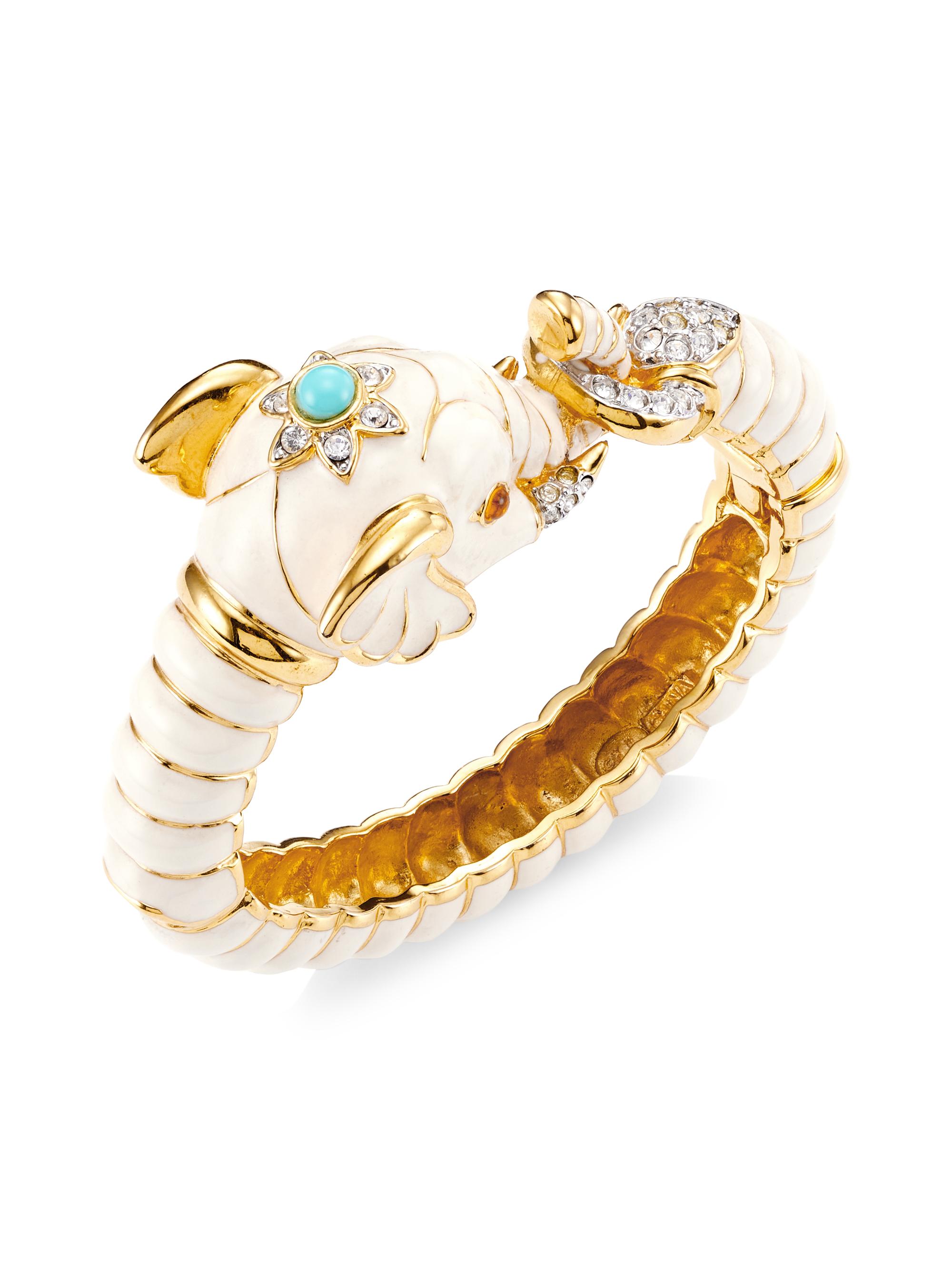 Kenneth Jay Lane Women's Goldplated, White Enamel & Crystal Elephant Hinged Cuff Bracelet - White