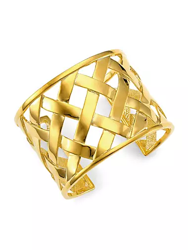 22K Polished Goldplated Basketweave Cuff Bracelet