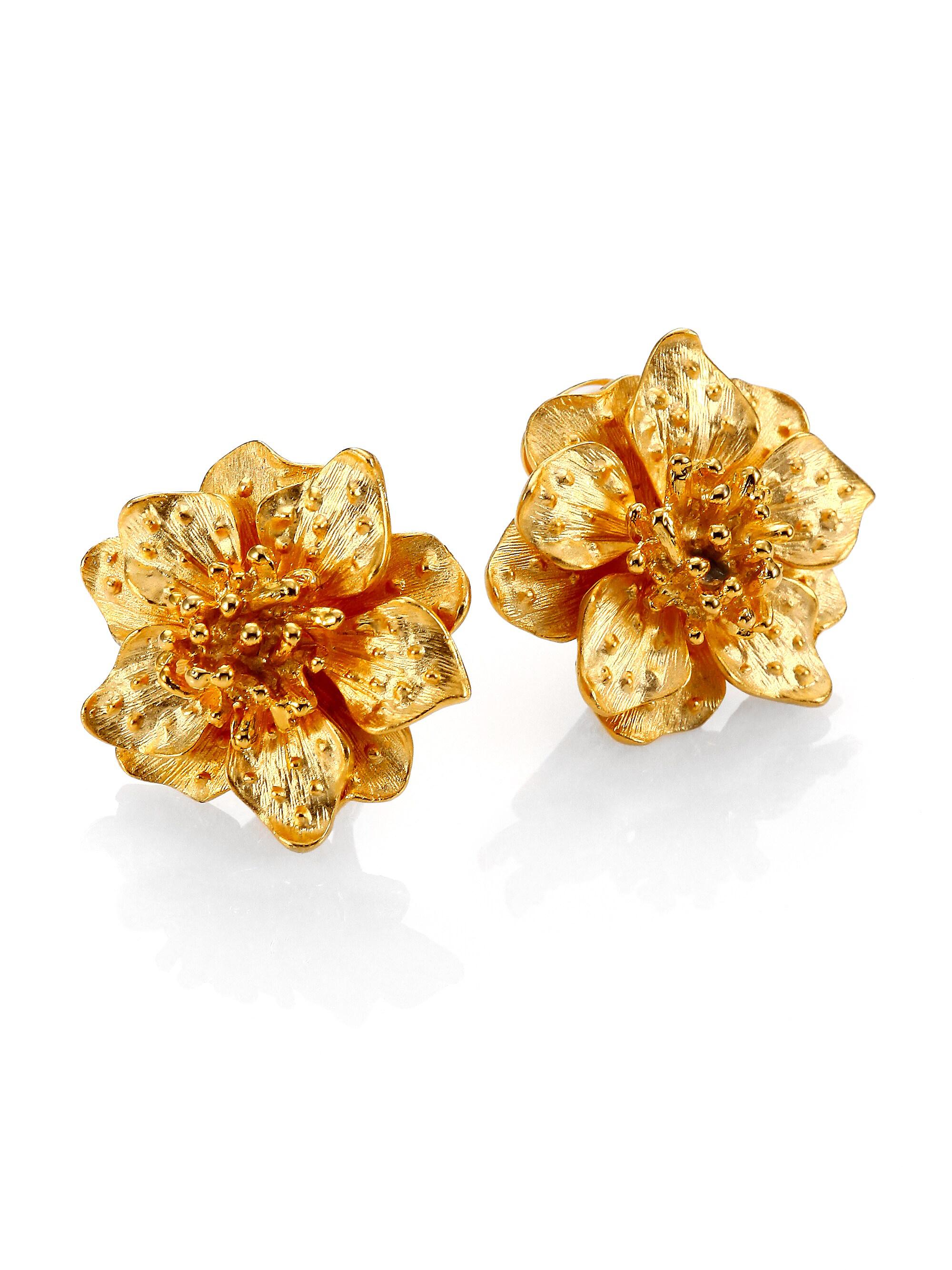 Kenneth Jay Lane Women's Anemone Flower Clip-On Button Earrings - Gold