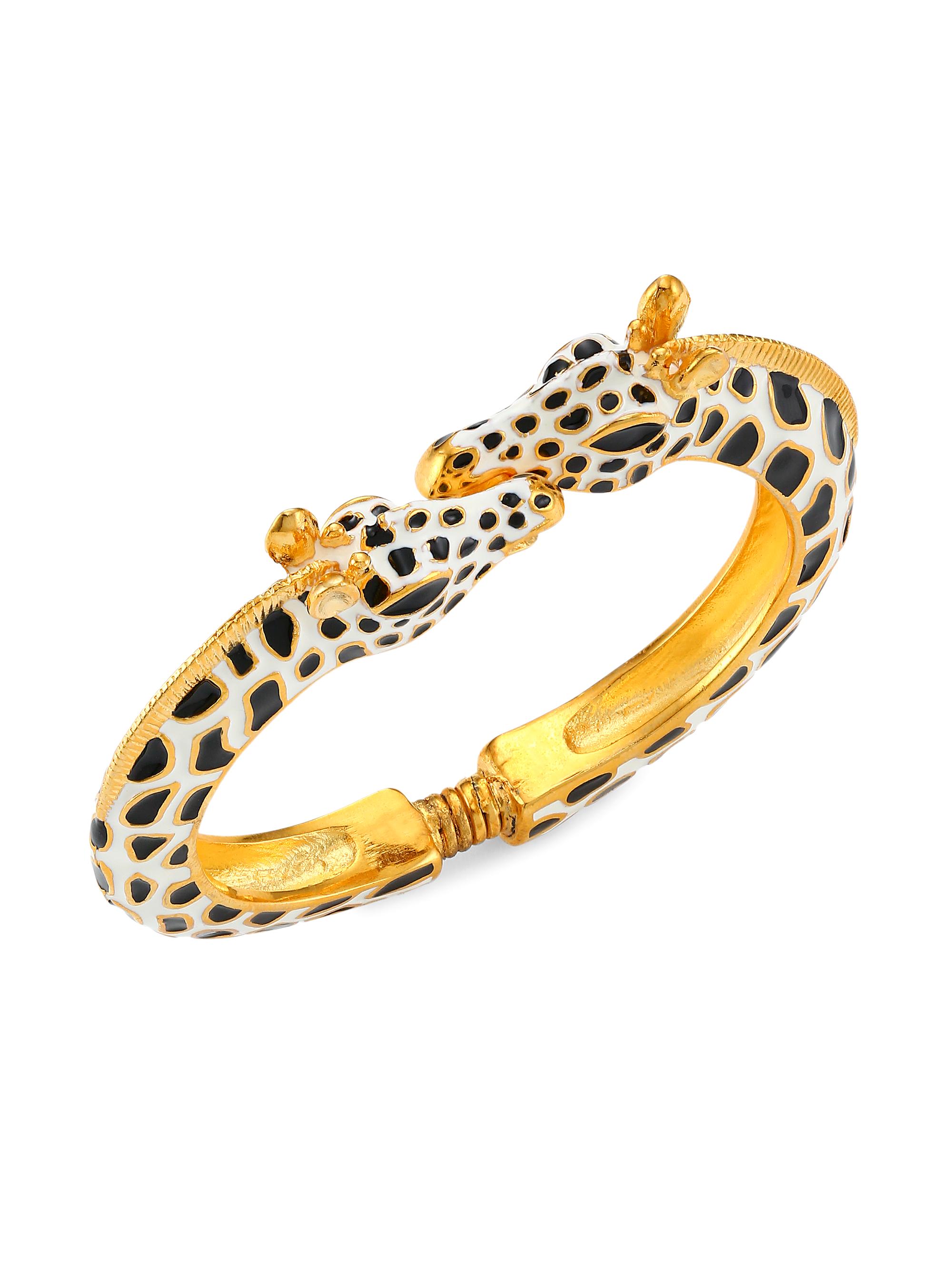 Kenneth Jay Lane Women's 24K Goldplated & Enamel Giraffe Bangle Bracelet - White Black Gold