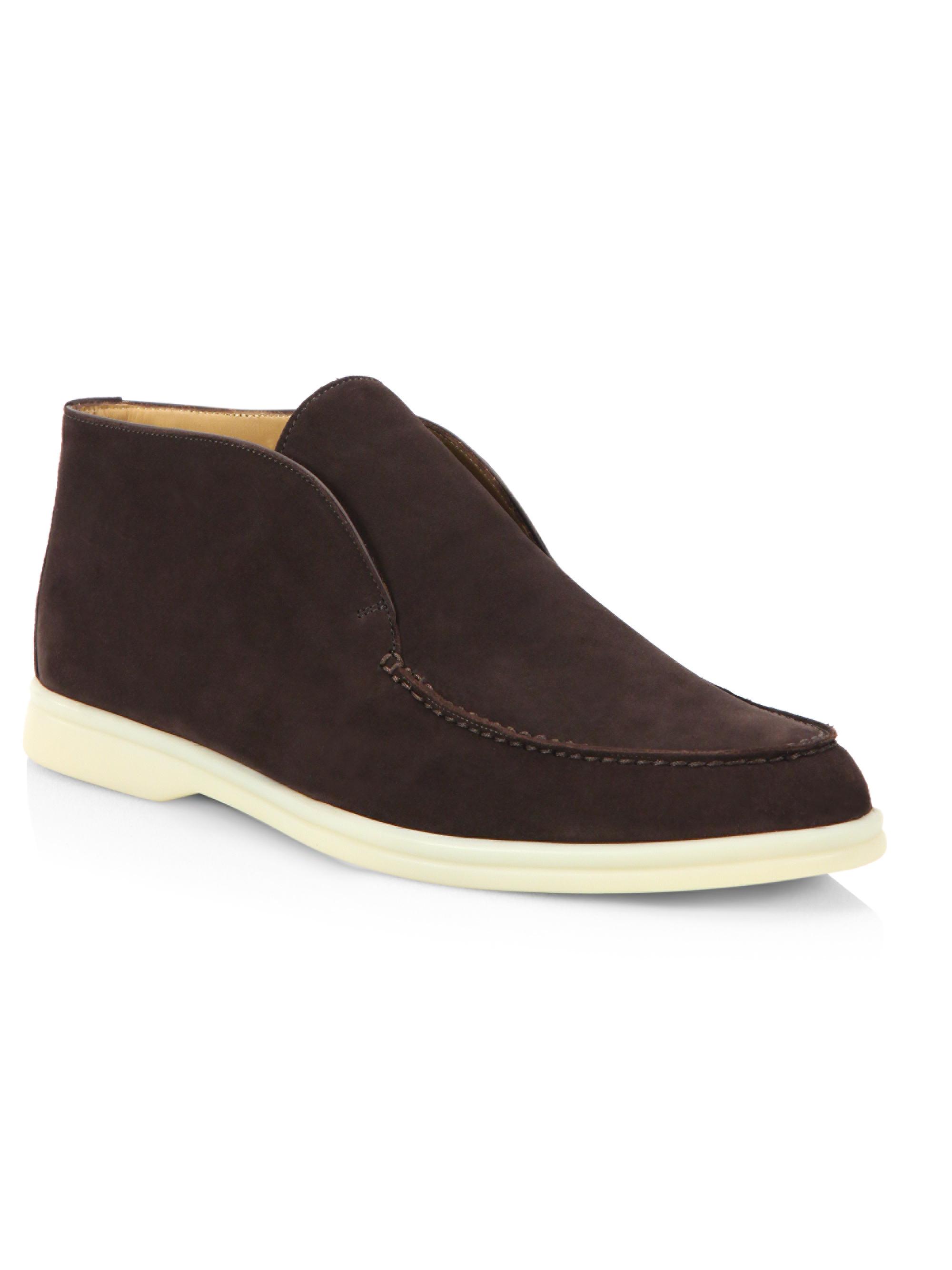 Loro Piana Men's Polacchino Suede Slip-On Chukka Boots - Chocolate
