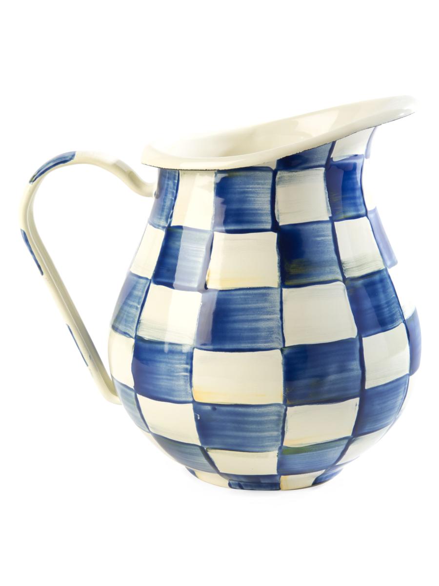 Mackenzie-childs Mackenzie Childs Royal Check Enameled Steel 3-quart Pitcher In Blue
